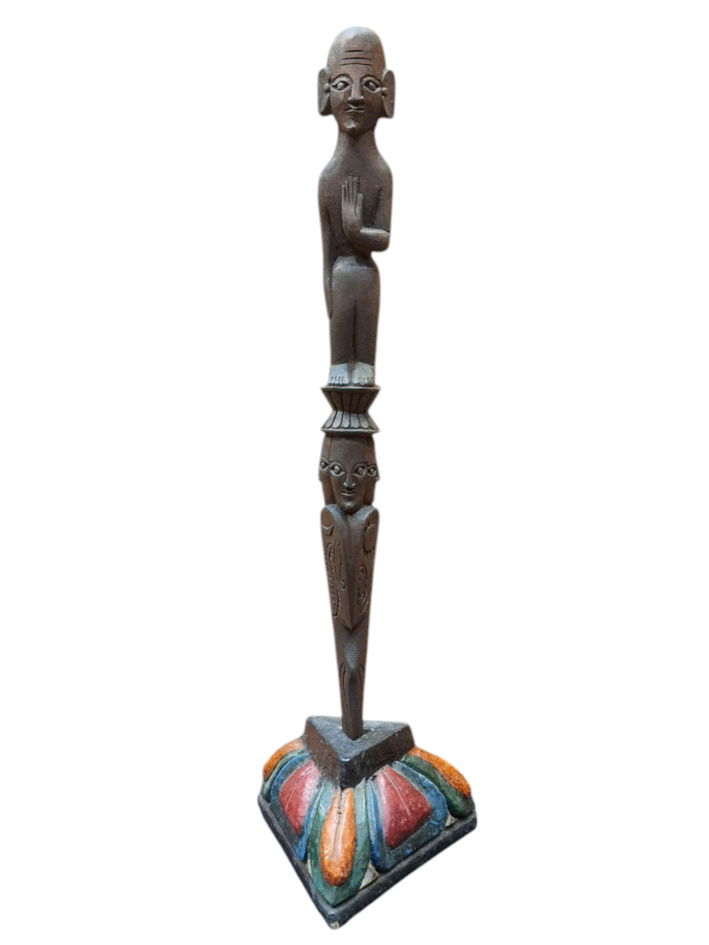 Buddhist Wooden Handmade [phurba] With Tribal Design, [poplar Wood],