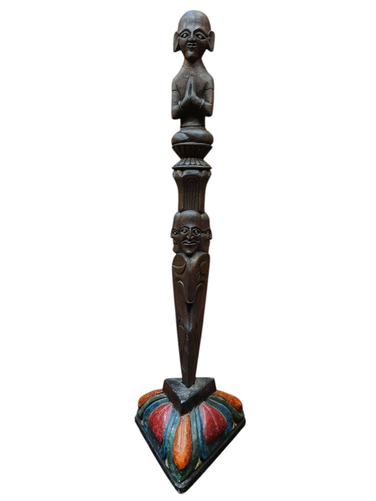Buddhist Wooden Handmade [phurba] With Tribal Design, [poplar Wood],
