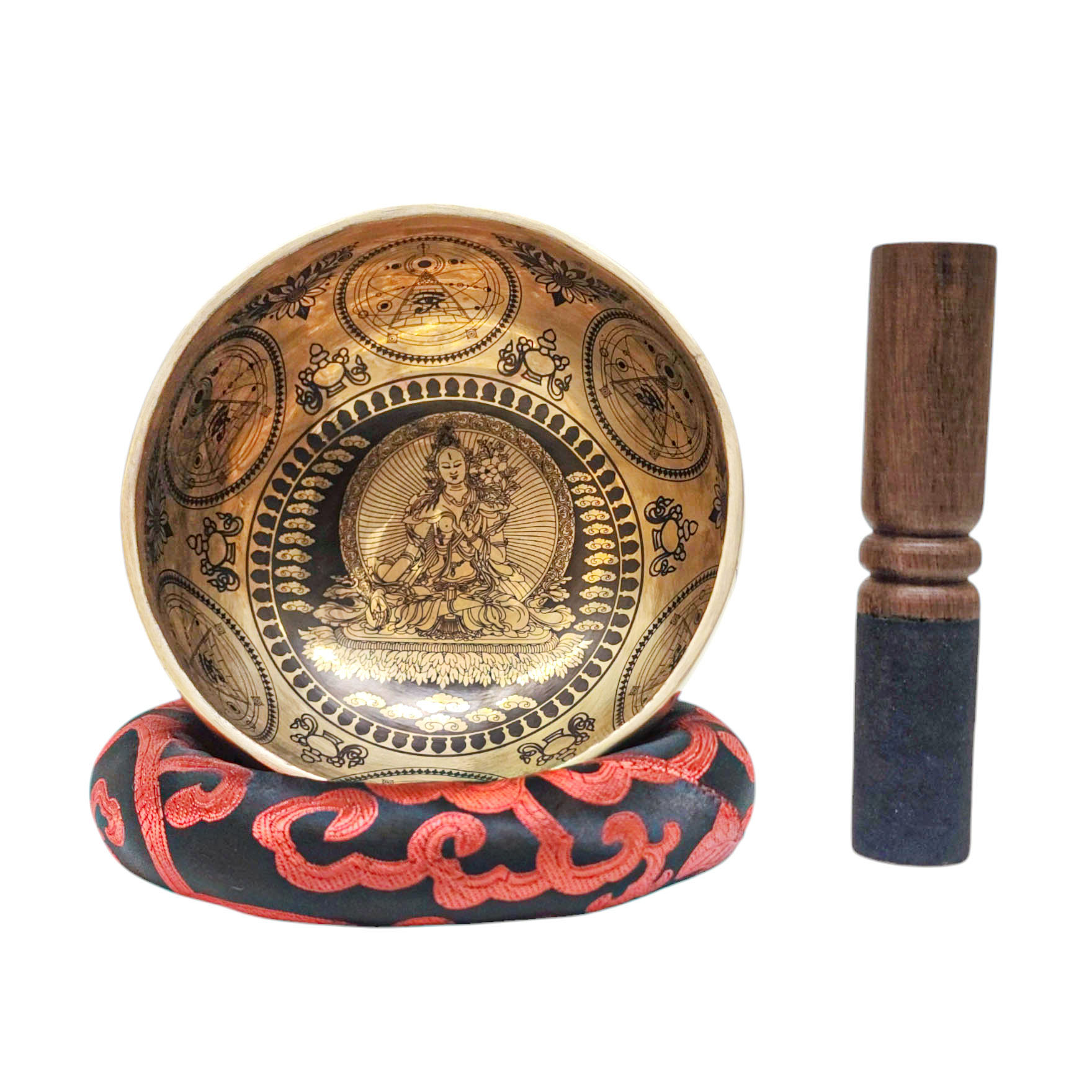 Singing Bowl, Buddhist Hand Beaten, With [tara] Carved Inside, [select Accessories]