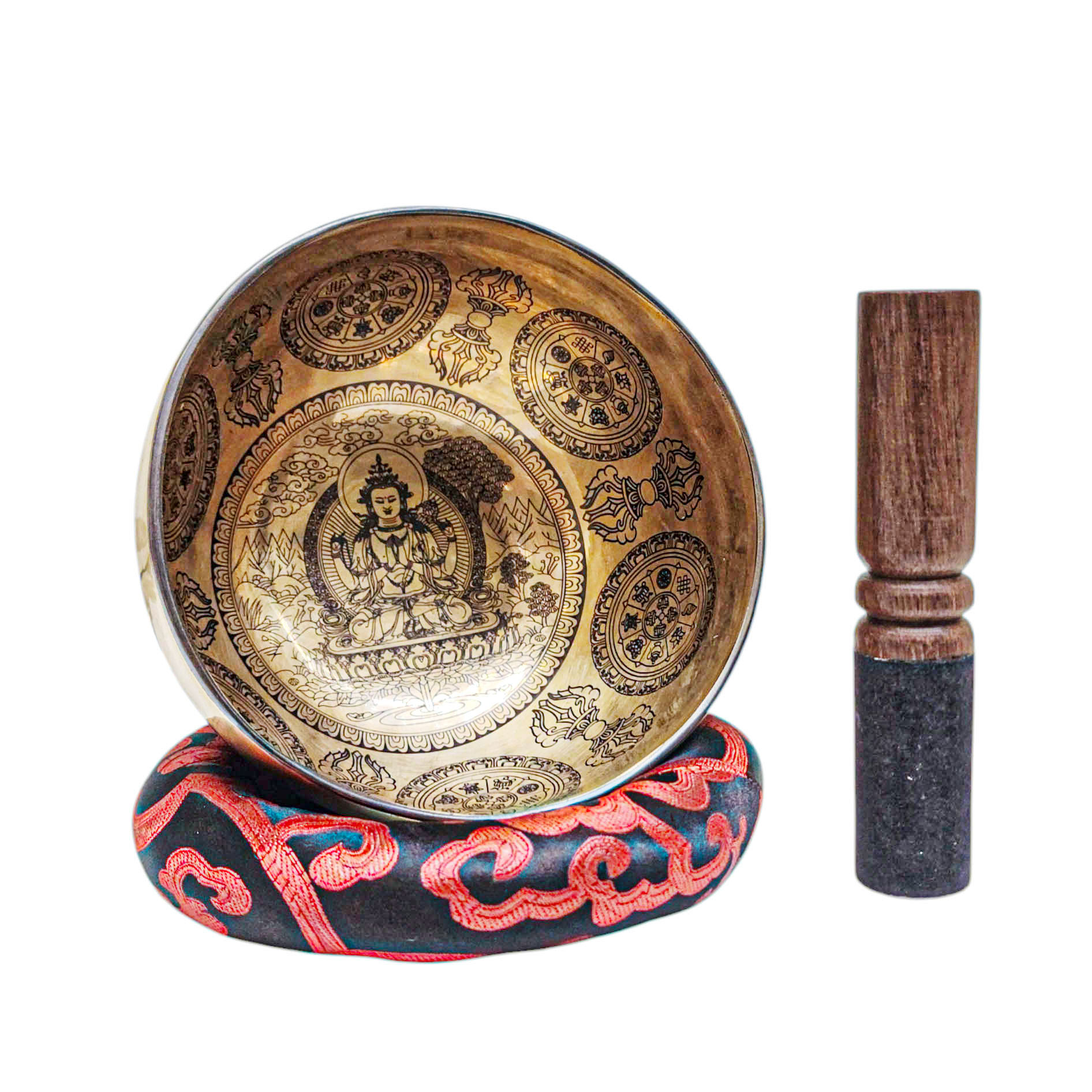 Singing Bowl, Buddhist Hand Beaten, With [chenrezig] Carved Inside, [select Accessories]
