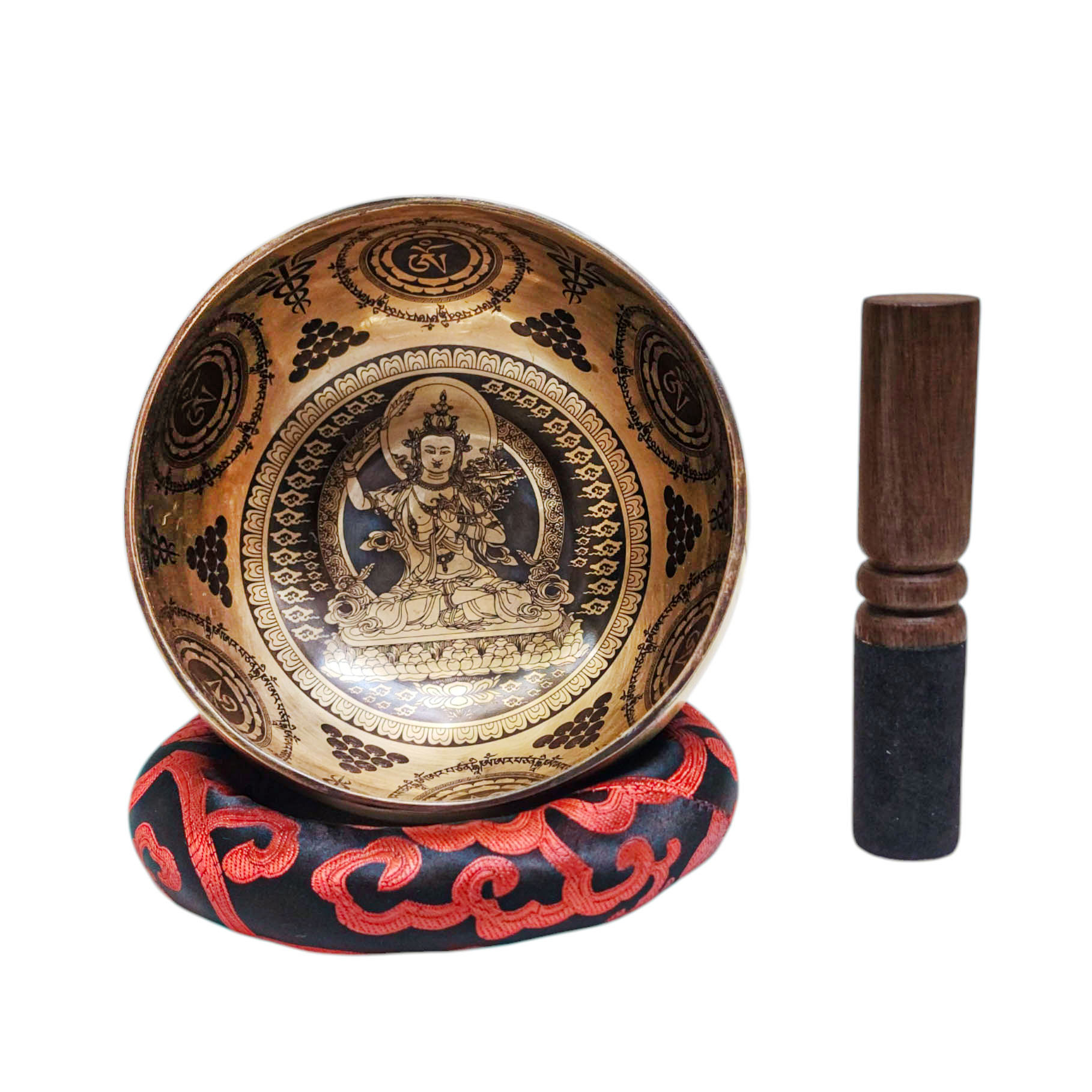 Singing Bowl, Buddhist Hand Beaten, With [manjushree] Carved Inside, [select Accessories]