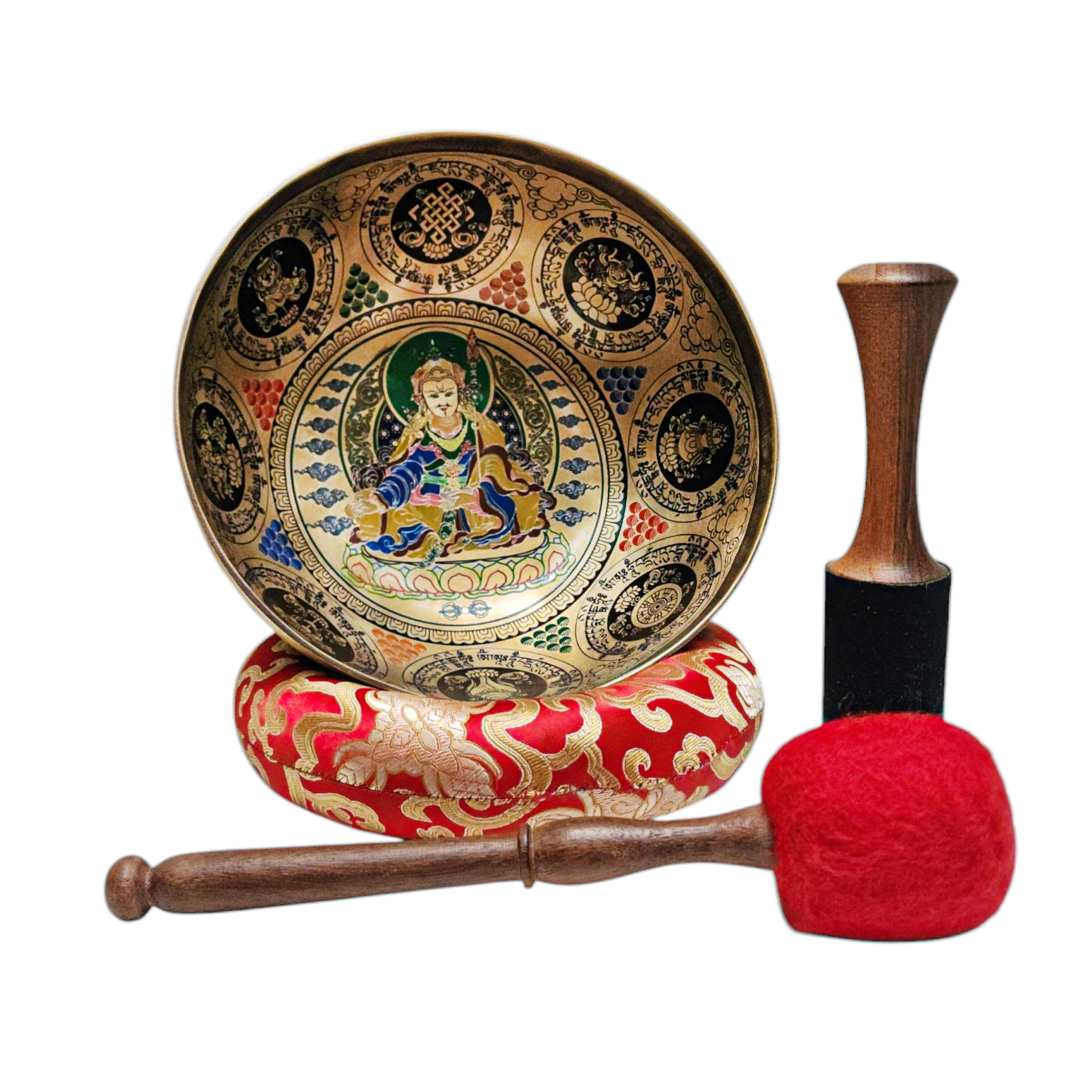Singing Bowl, Buddhist Hand Beaten, With Fine Etching Carving,[guru], Thangka Color Painted, [select Accessories