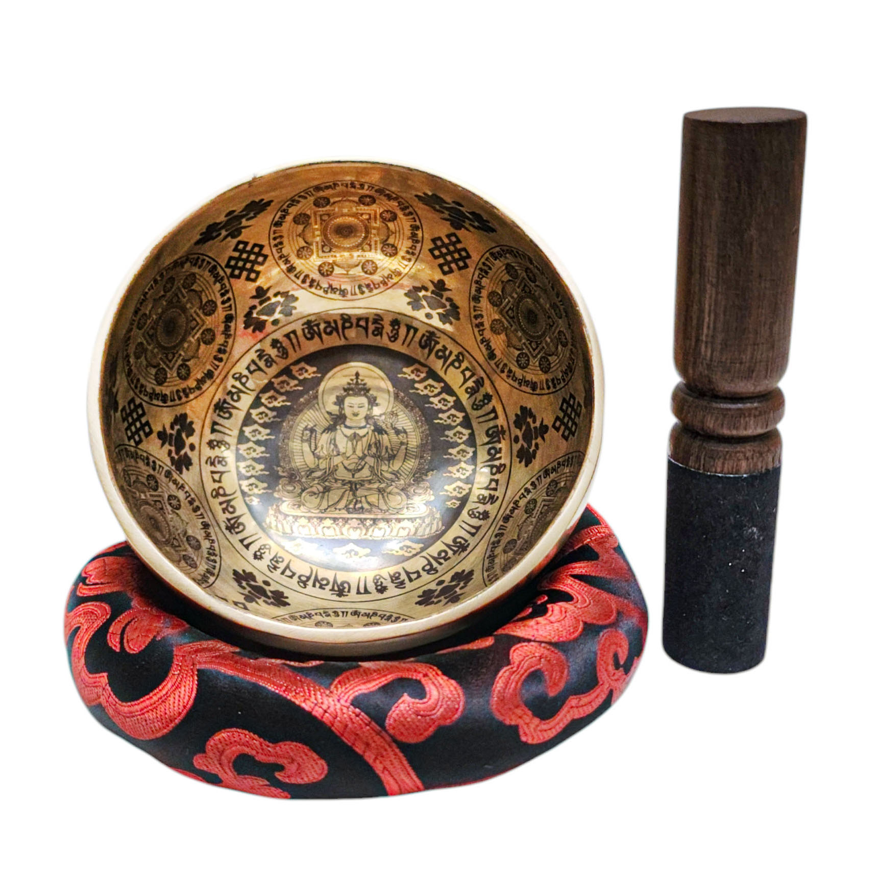 Singing Bowl, Buddhist Hand Beaten, With [chenrezig] Carved Inside, [select Accessories]