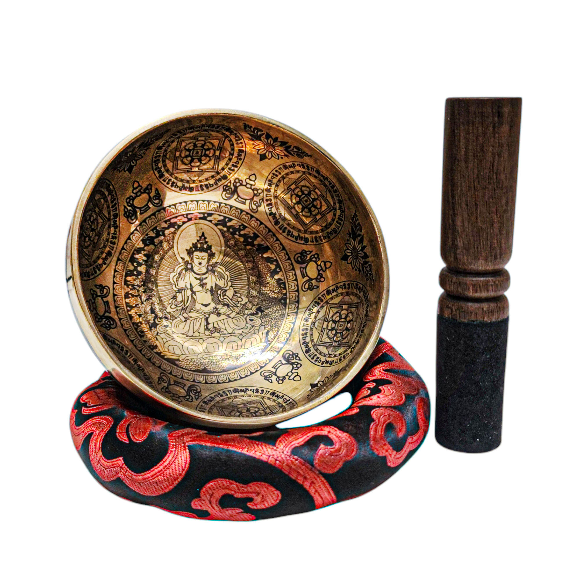 Singing Bowl, Buddhist Hand Beaten, With [white Tara] Carved Inside, [select Accessories]