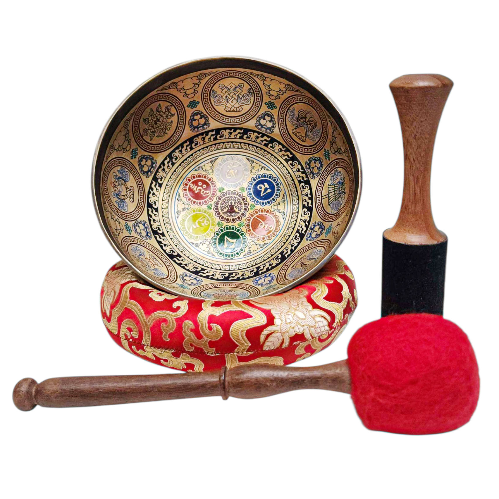 Singing Bowl, Buddhist Hand Beaten, With Fine Etching Carving, [], Thangka Color Painted, [select Accessories