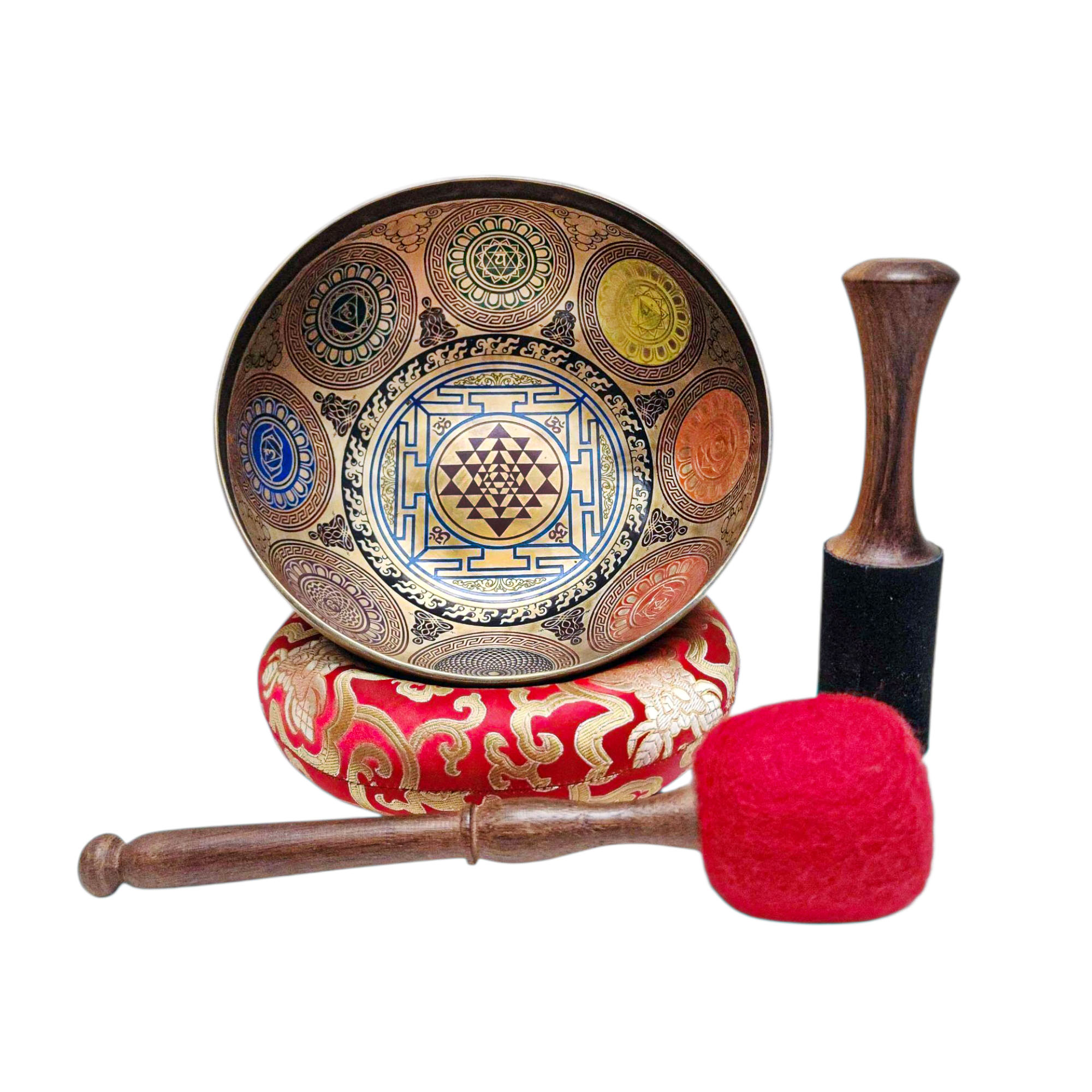Singing Bowl, Buddhist Hand Beaten, With Fine Etching Carving, [mandala], Thangka Color Painted, [select Accessories
