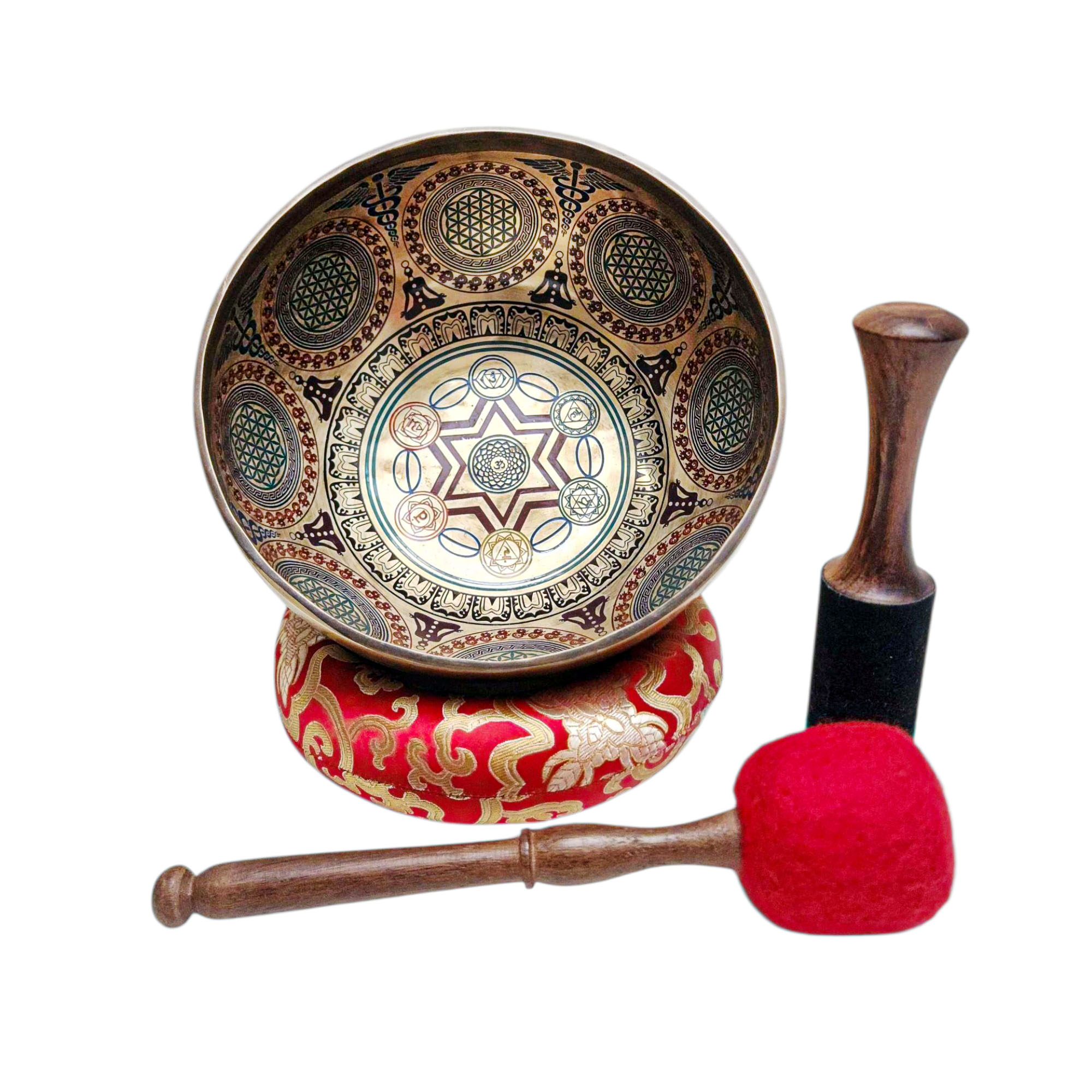 Singing Bowl, Buddhist Hand Beaten, With Fine Etching Carving, [], Thangka Color Painted, [select Accessories