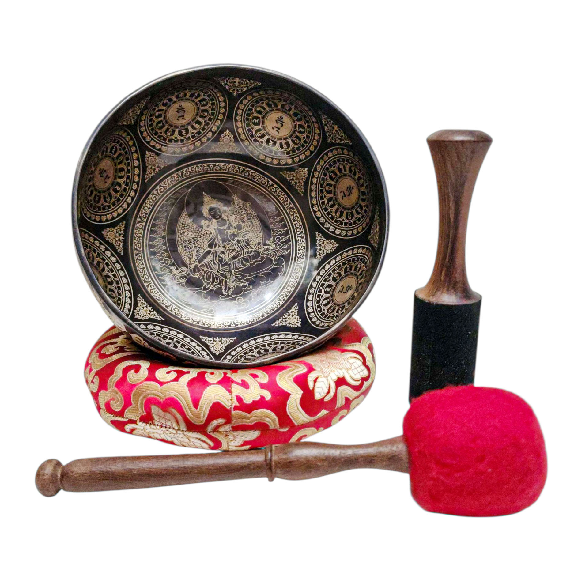 Singing Bowl, Buddhist Hand Beaten, With Fine Etching Carving, [select Accessories]