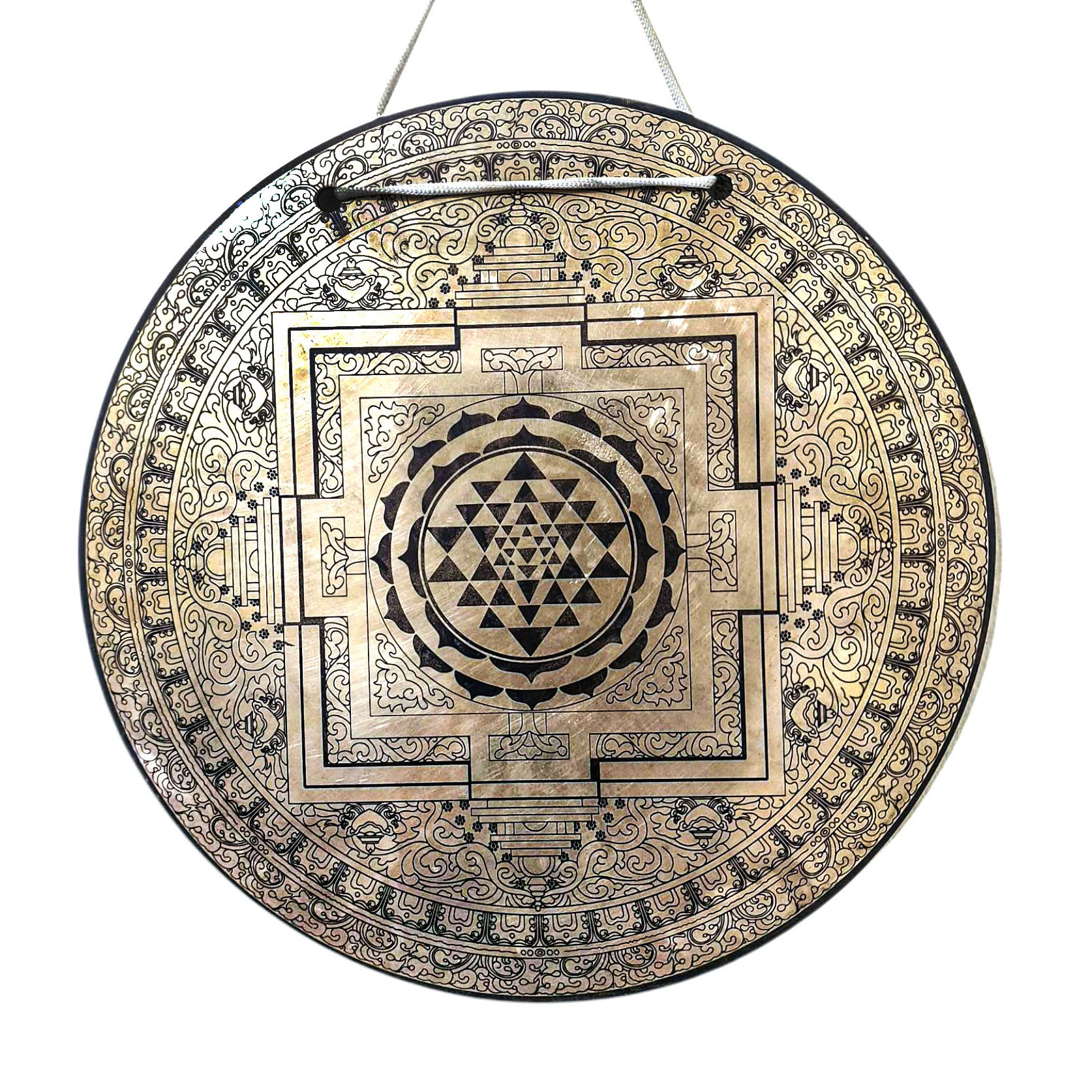 Handmade [gong], Bronze [wind Or Flat] Gong, [sri Yantra] Etching Carving
