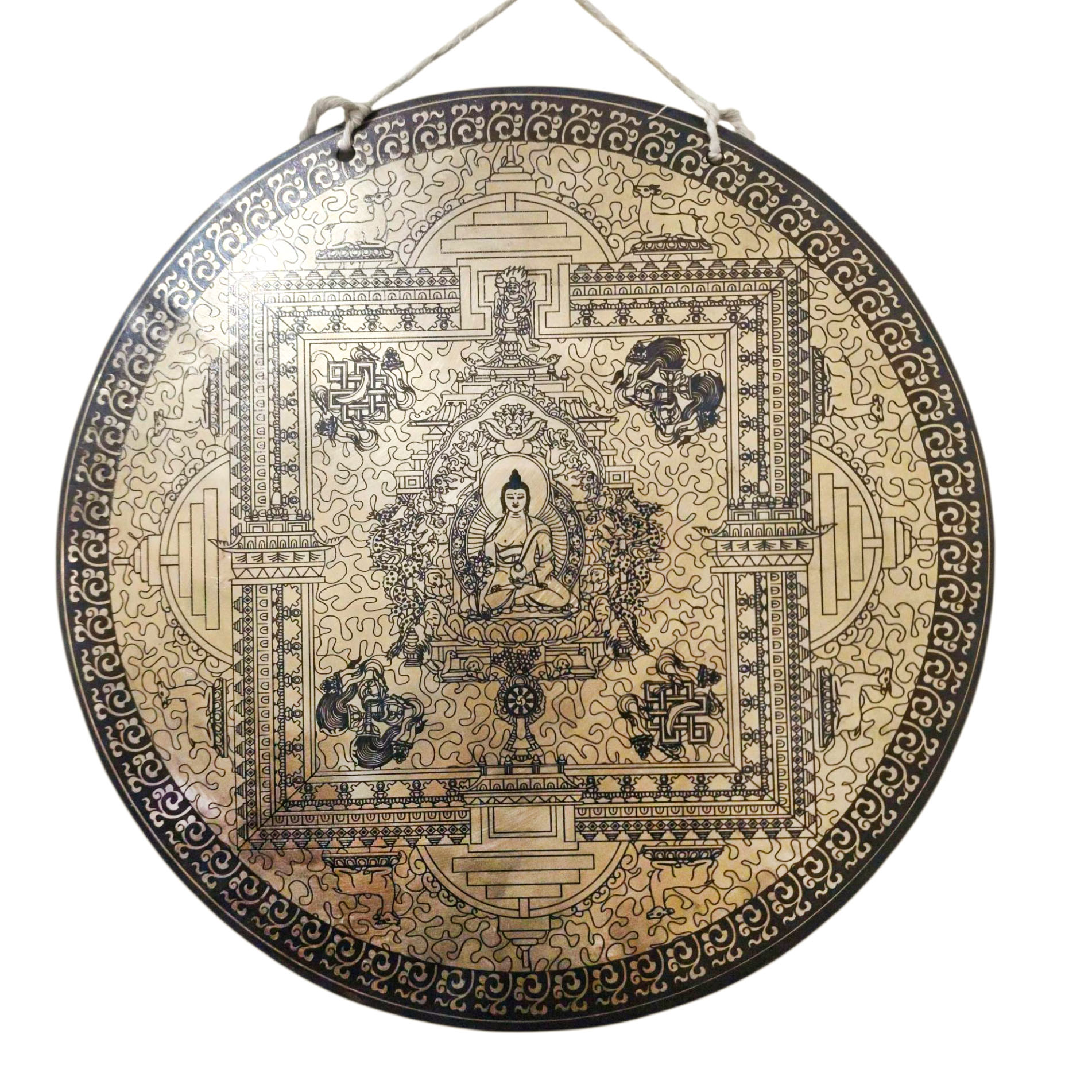 Handmade [gong], Bronze [wind Or Flat] Gong, [medicine Buddha] Etching Carving