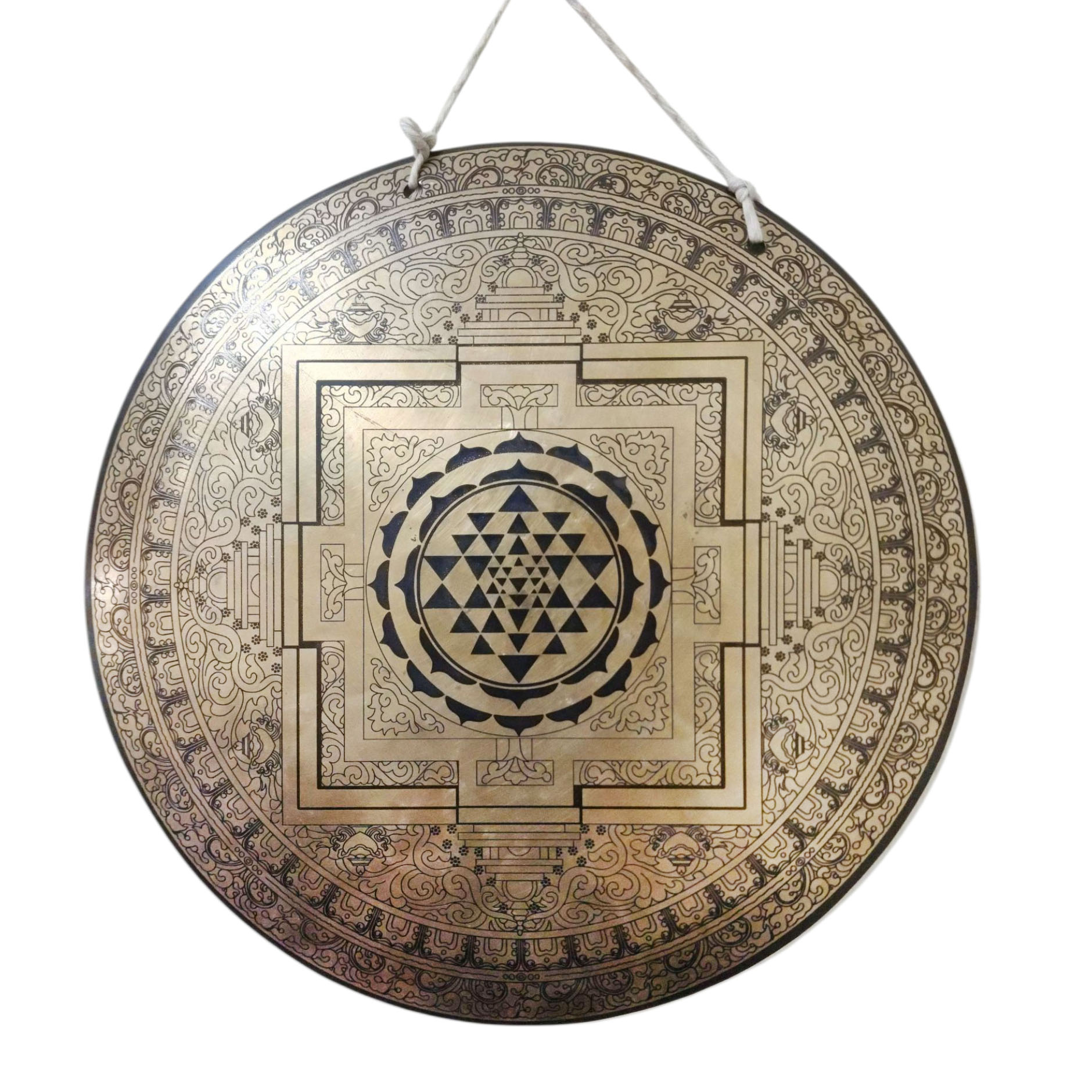 Handmade [gong], Bronze [wind Or Flat] Gong, [sri Yantra] Etching Carving