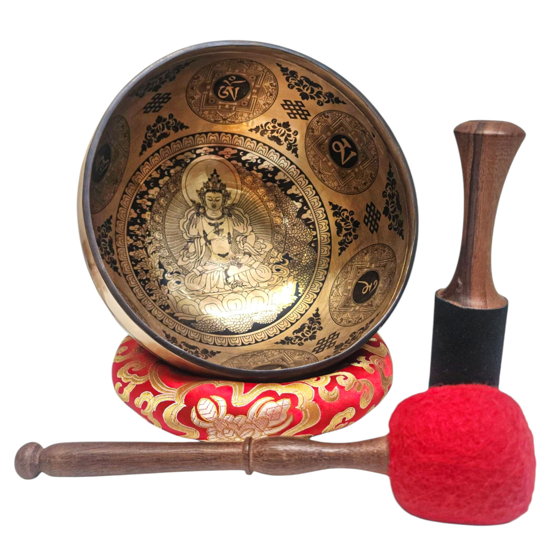 Singing Bowl, Buddhist Hand Beaten, With Fine Etching Carving, [vajrasattva], [select Accessories]