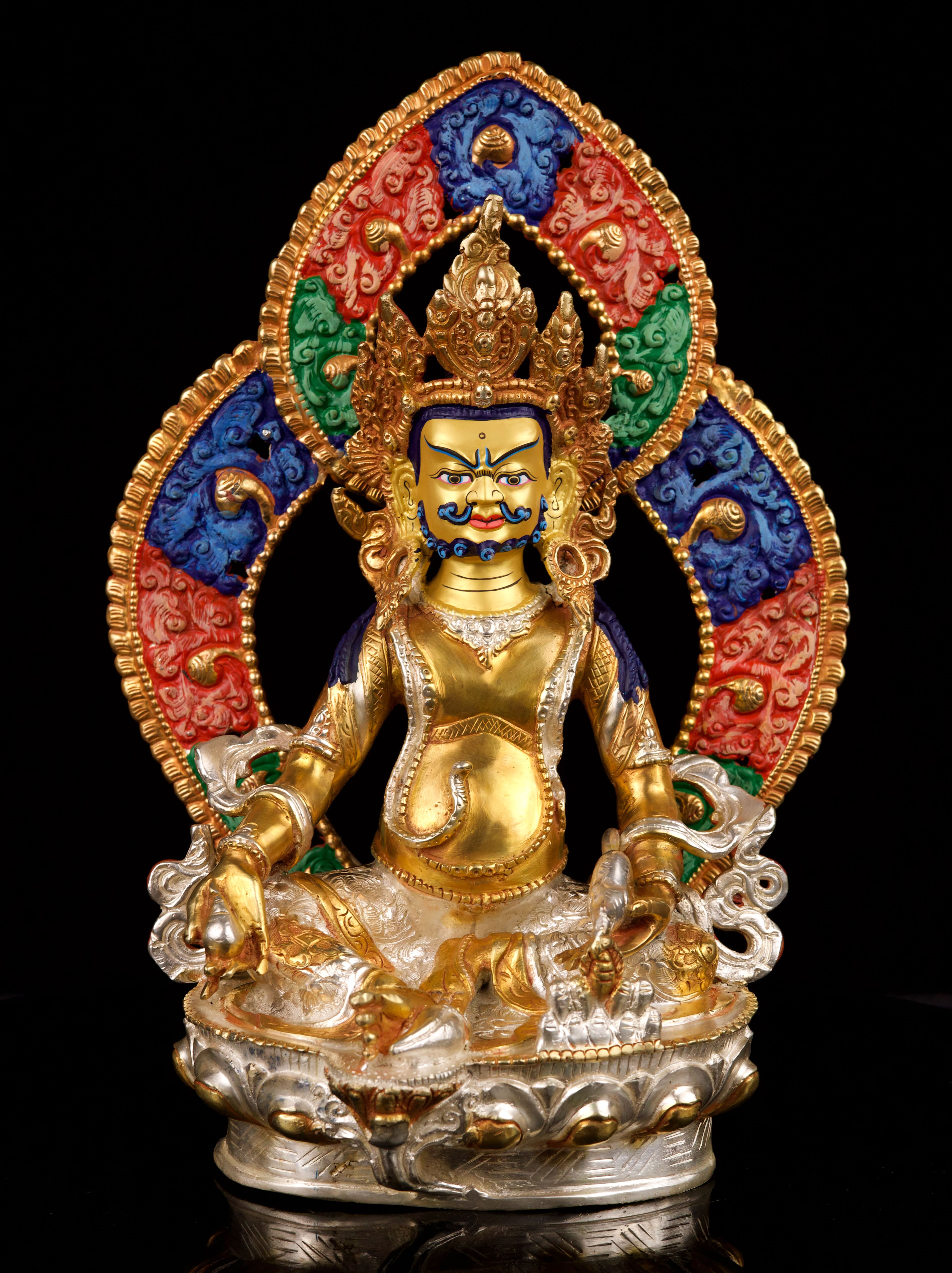 [yellow Jambhala] Buddhist Handmade Statue, [partly Gold Plated], [face Painted]