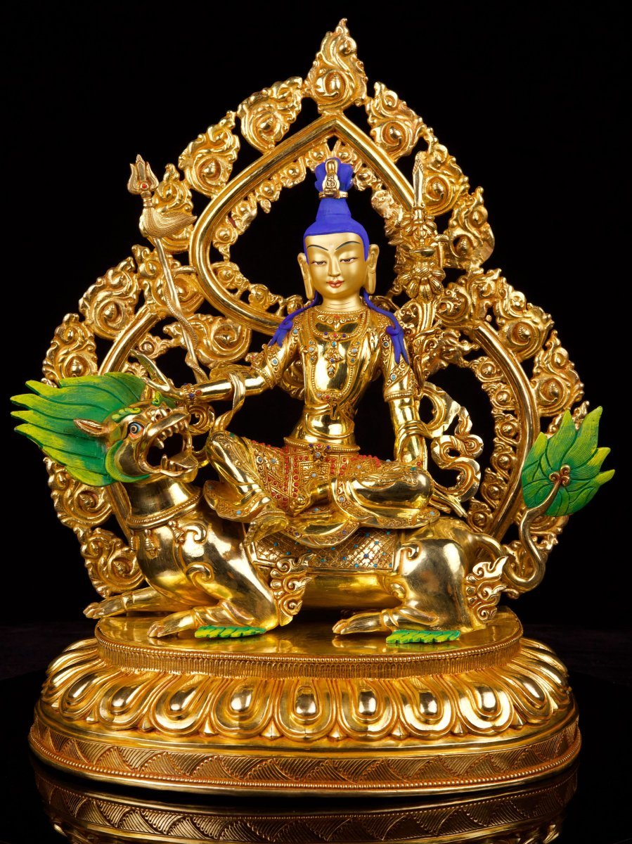 [simhanada Lokeshvara] Buddhist Handmade Statue, [full Gold Plated], [face Painted]