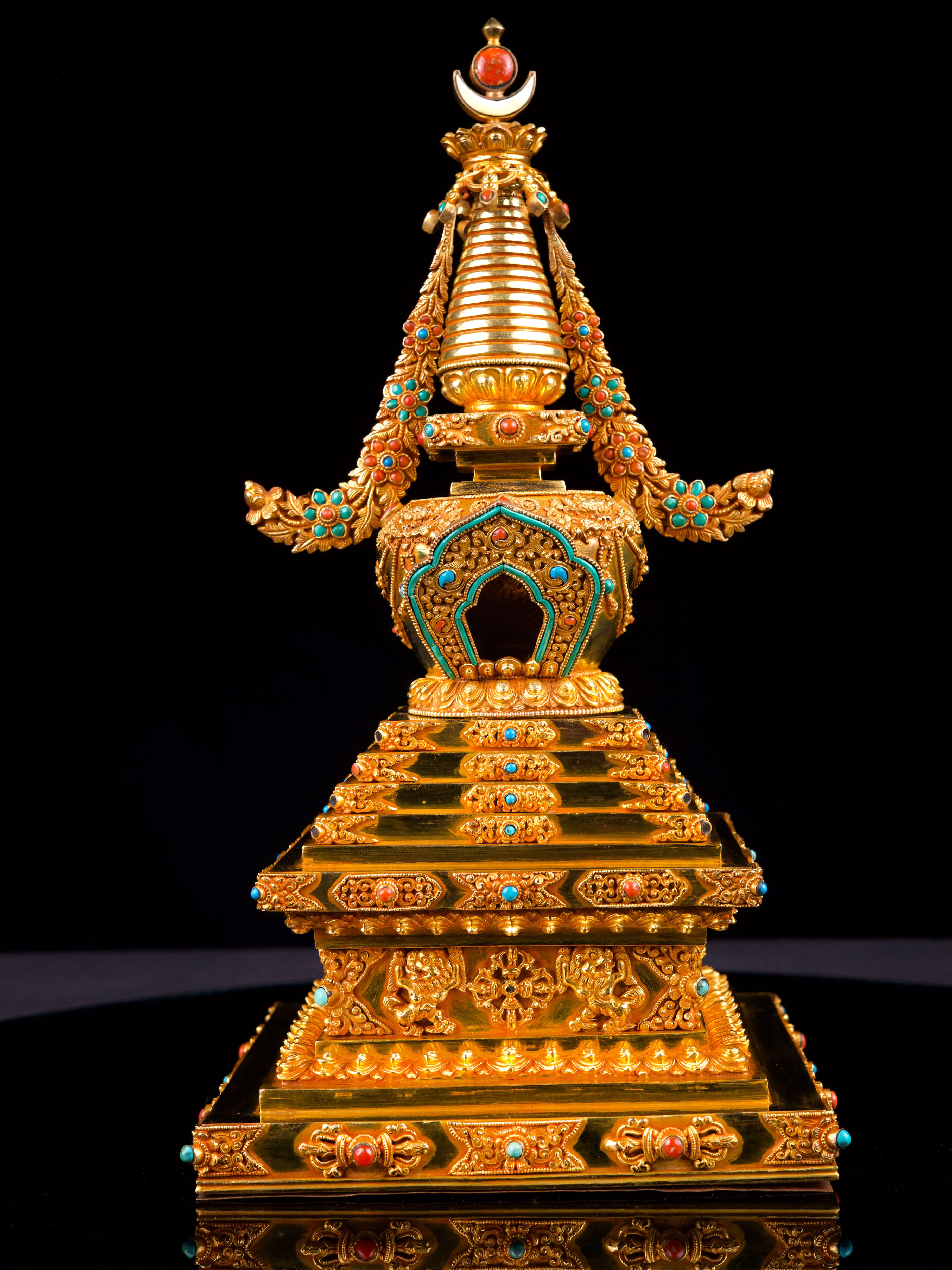 [stupa] Buddhist Handmade Statue With [full Gold Plated], [stone Setting]