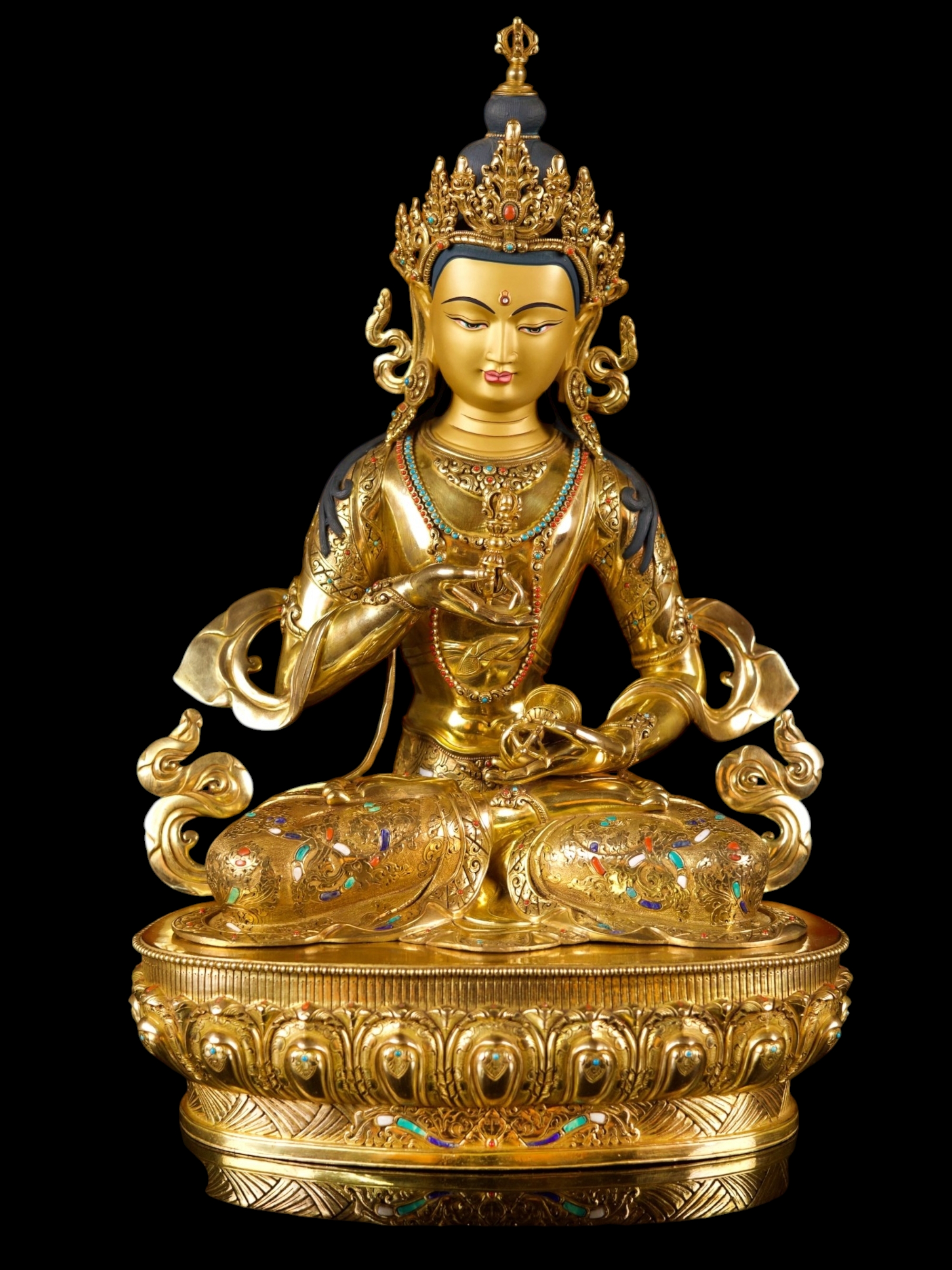 [vajrasattva] Buddhist Handmade Statue, [full Gold Plated],[stone Setting], [face Painted]