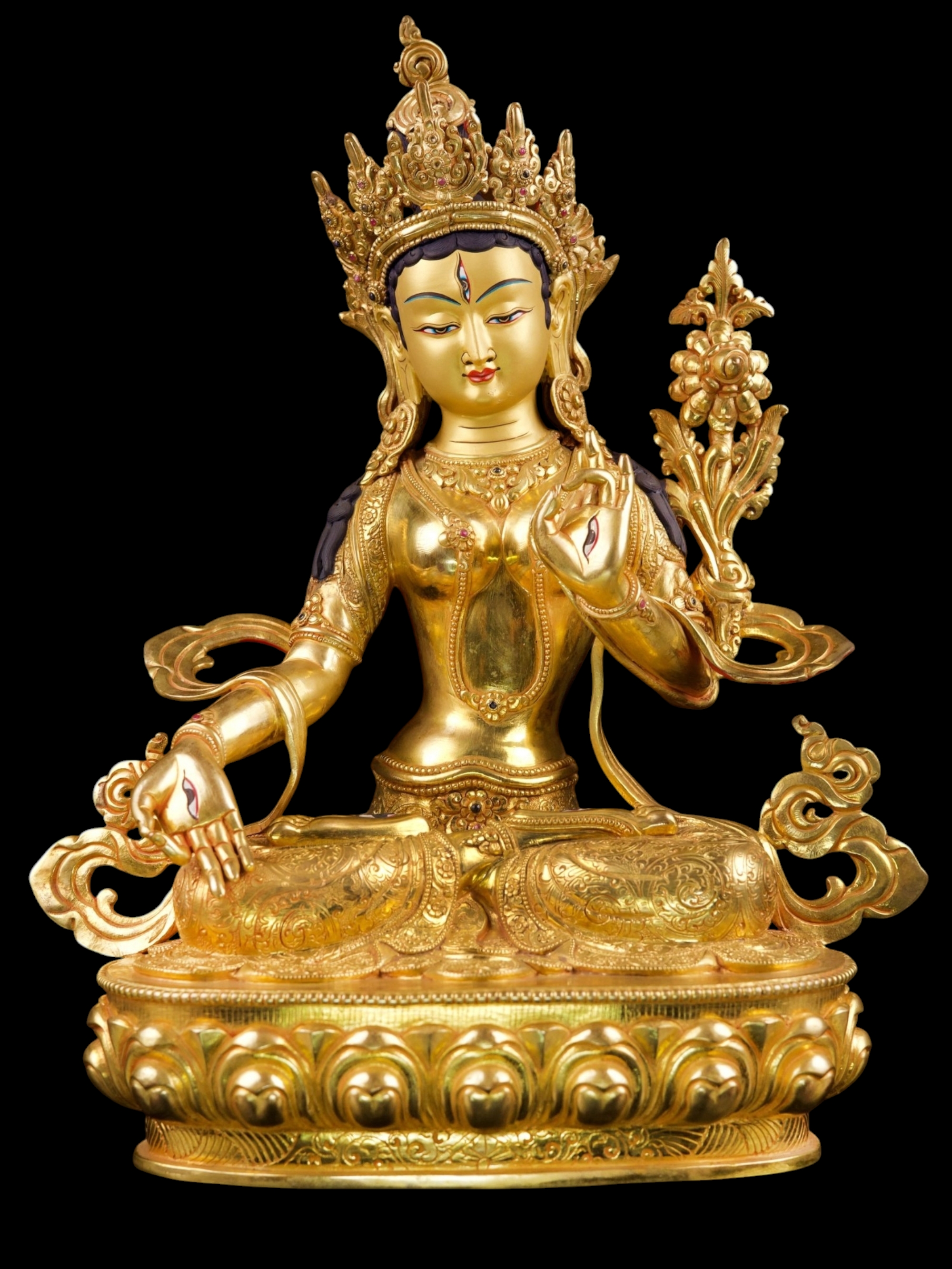 [white Tara]  Buddhist Handmade Statue, [full Gold Plated], [face Painted]