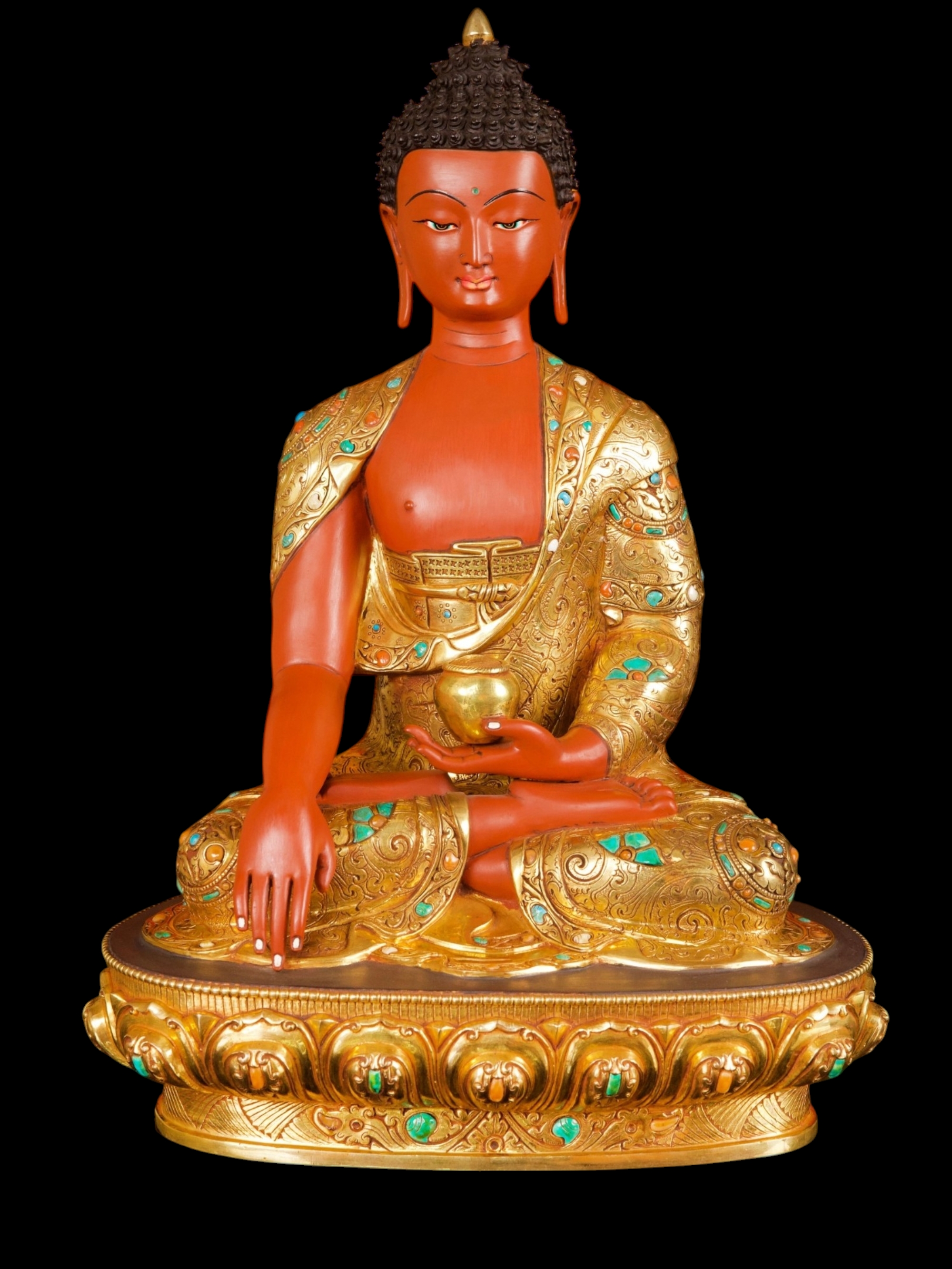[shakyamuni Buddha] Buddhist Handmade Statue, [partly Gold Plated], [face Painted]and [traditional Color Finishing]