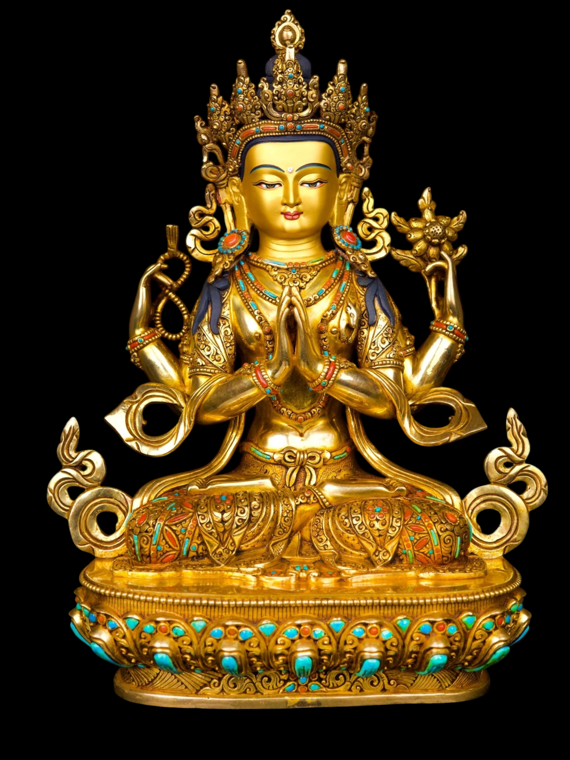 [chenrezig] Buddhist Handmade Statue, [full Gold Plated],[stone Setting], [face Painted]
