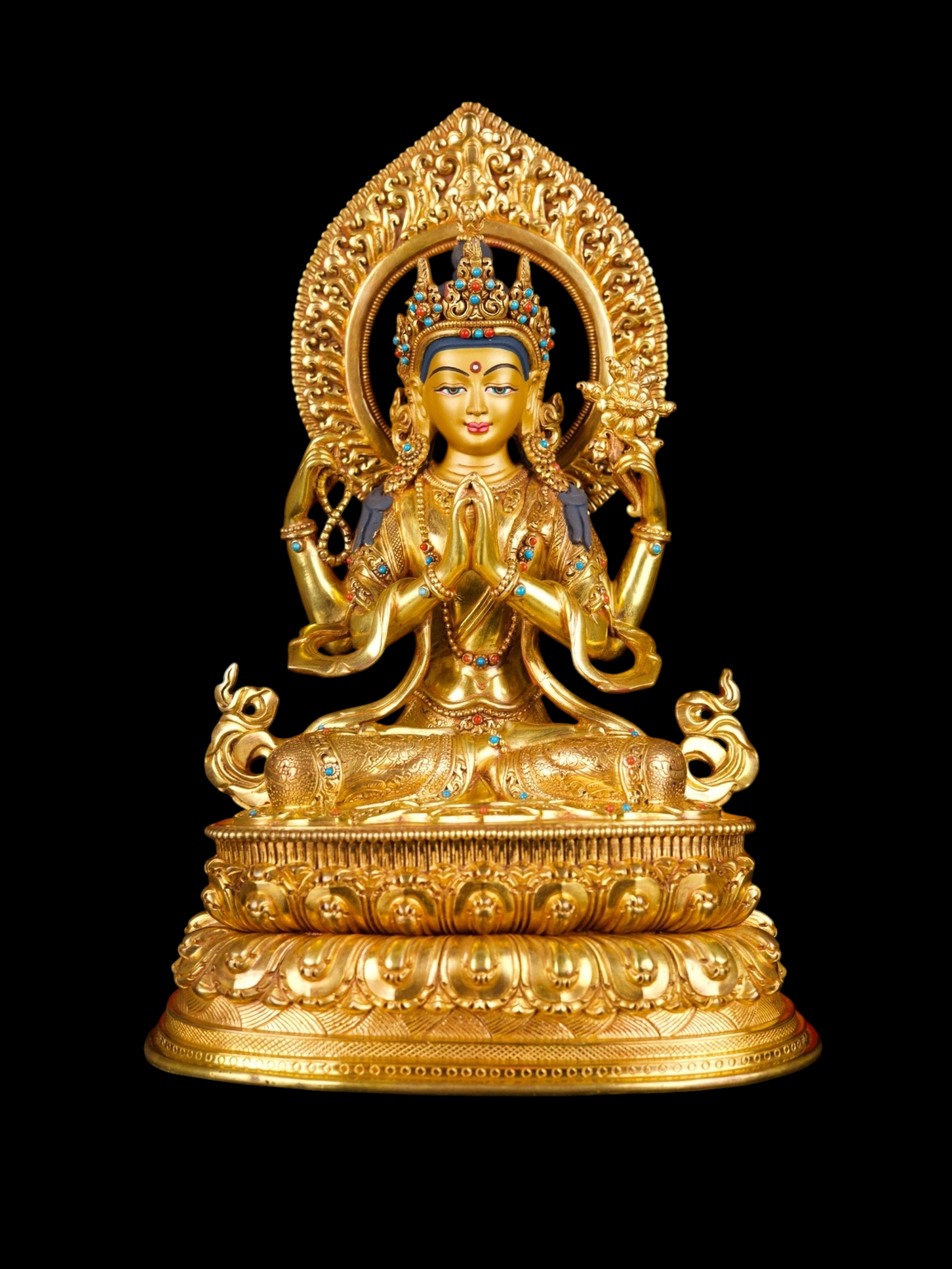 [chenrezig] Buddhist Handmade Statue, [full Gold Plated],[stone Setting], [face Painted]