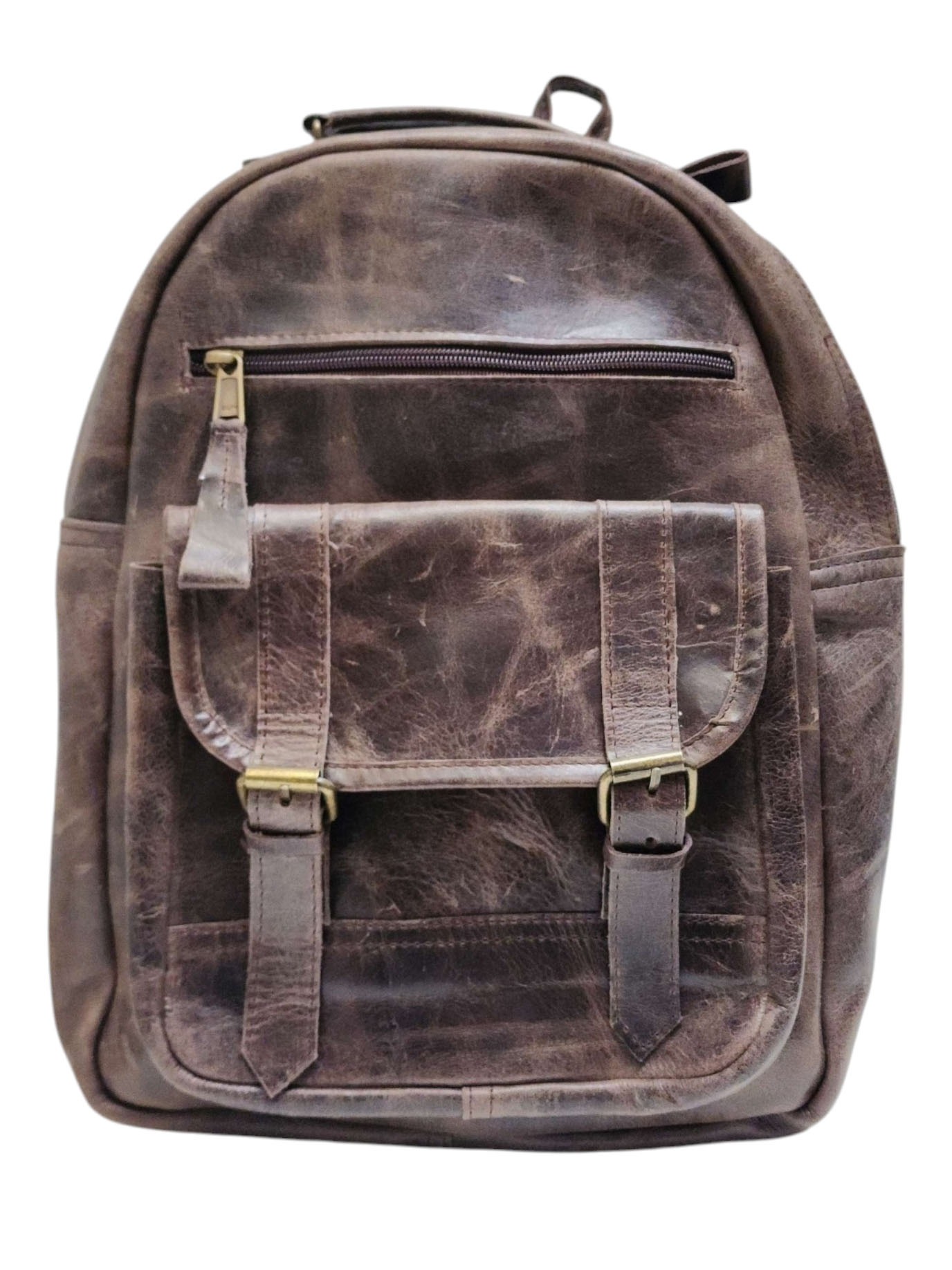 Himalayan Yak Leather [back Pack Bag], [2 Zip] And [2 Pocket] With [ Leather Stripe Lock]