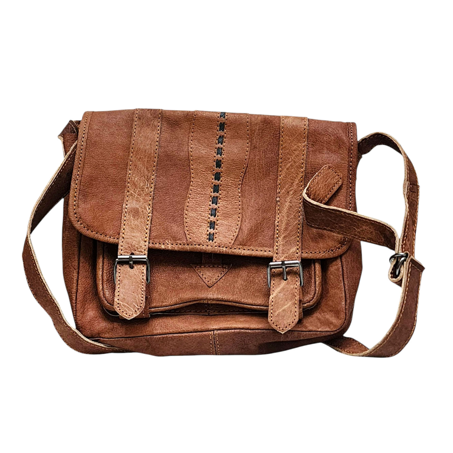 Himalayan Yak Leather Office Shoulder Bag [2 Pockets], [1 Zip], With [leather Stripe Lock]