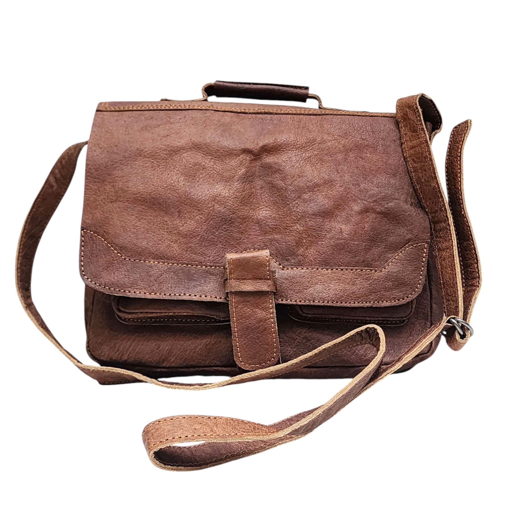 Himalayan Yak Leather Office Shoulder Bag [3 Pockets], [1 Zip], With [hook Lock]