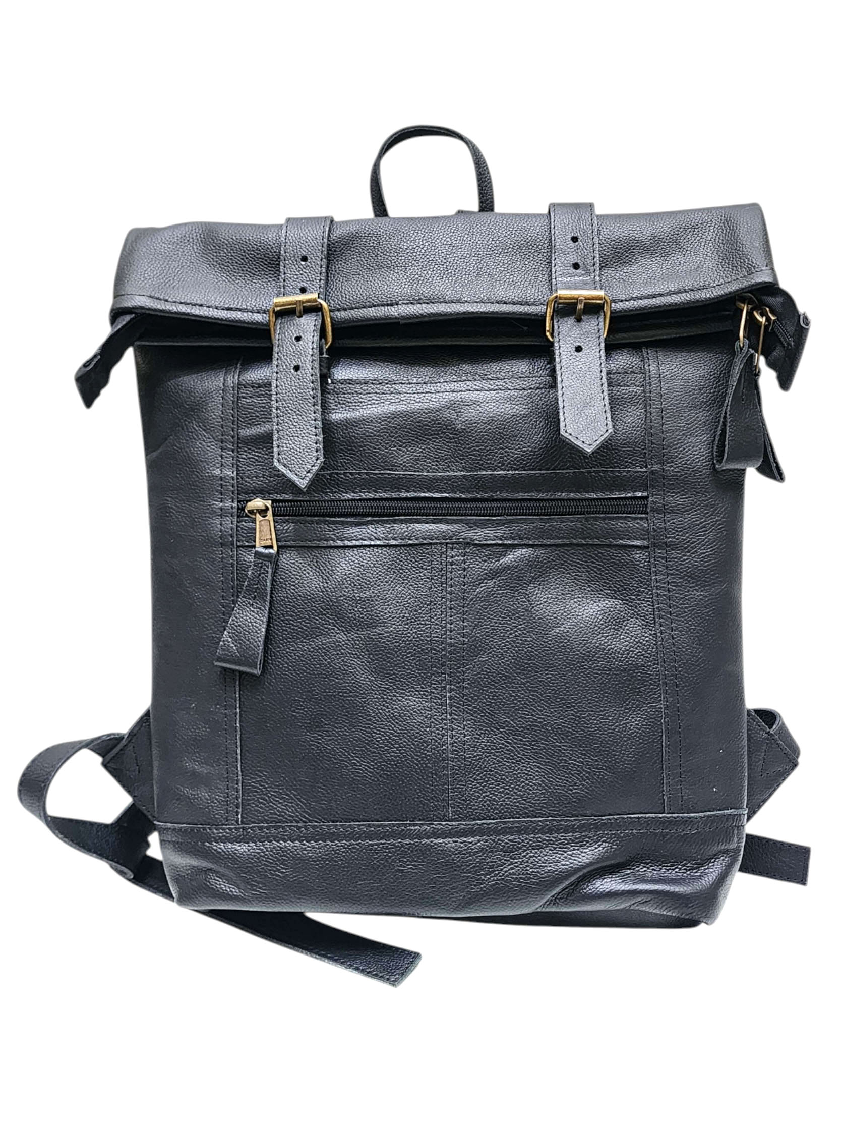 Himalayan Yak Leather [back Pack Bag], [2 Zip] And [2 Pocket] With [leather Stripe Lock]