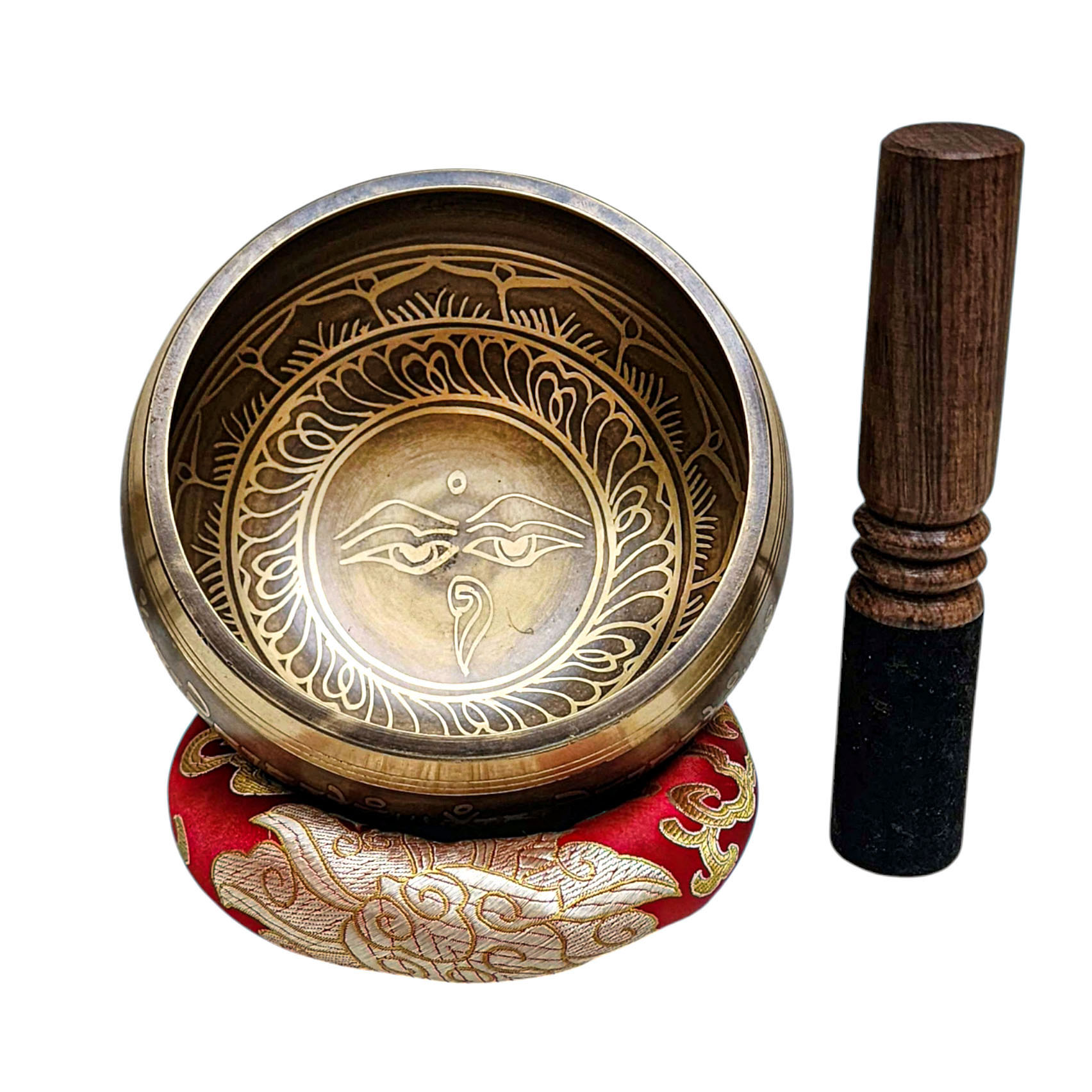 Buddhist Machine Made Singing Bowl, [buddha Eye] Carved Inside, [select Accessories]