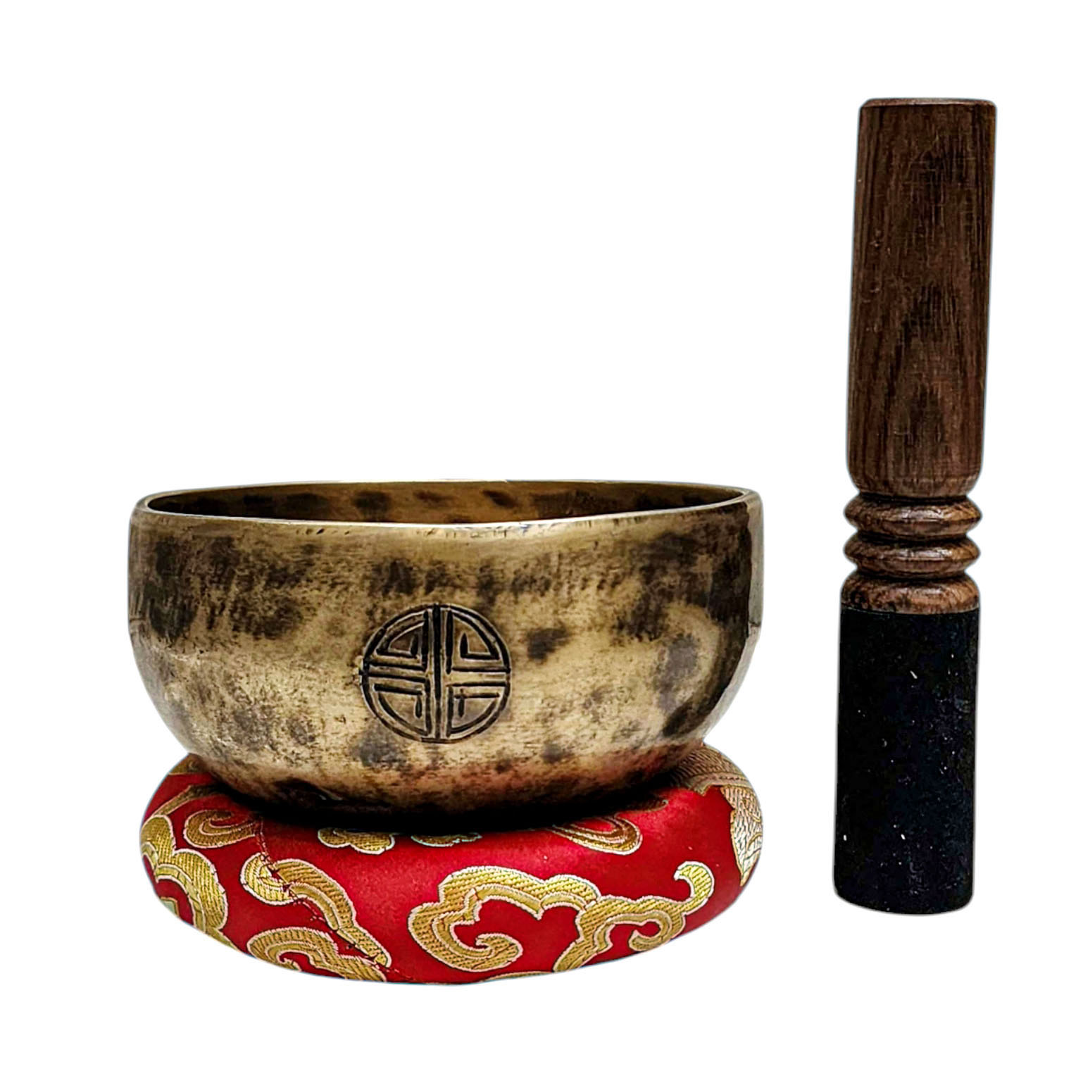[full Moon Bowl], Moon Carved, Buddhist Hand Beaten Singing Bowl, Antique Finishing, [select Accessories]