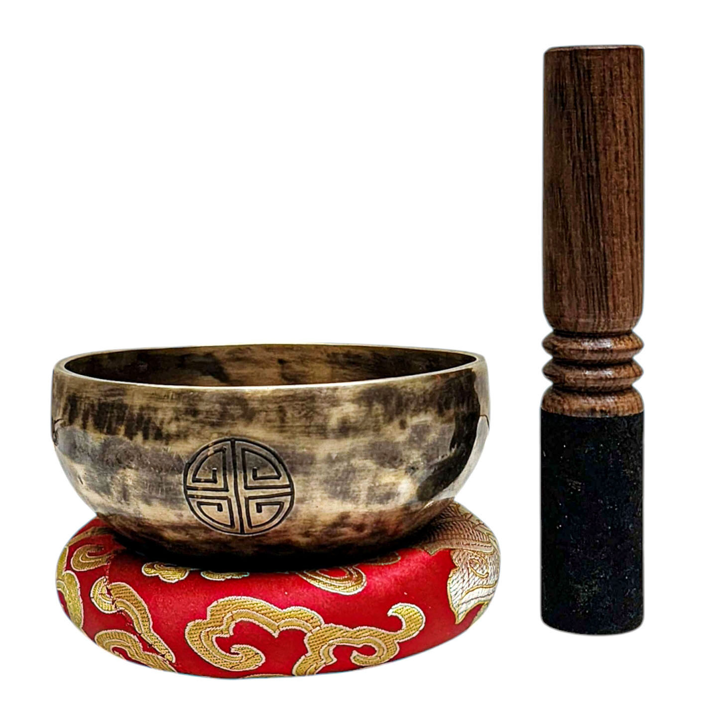 [full Moon Bowl], Moon Carved, Buddhist Hand Beaten Singing Bowl, Antique Finishing, [select Accessories]