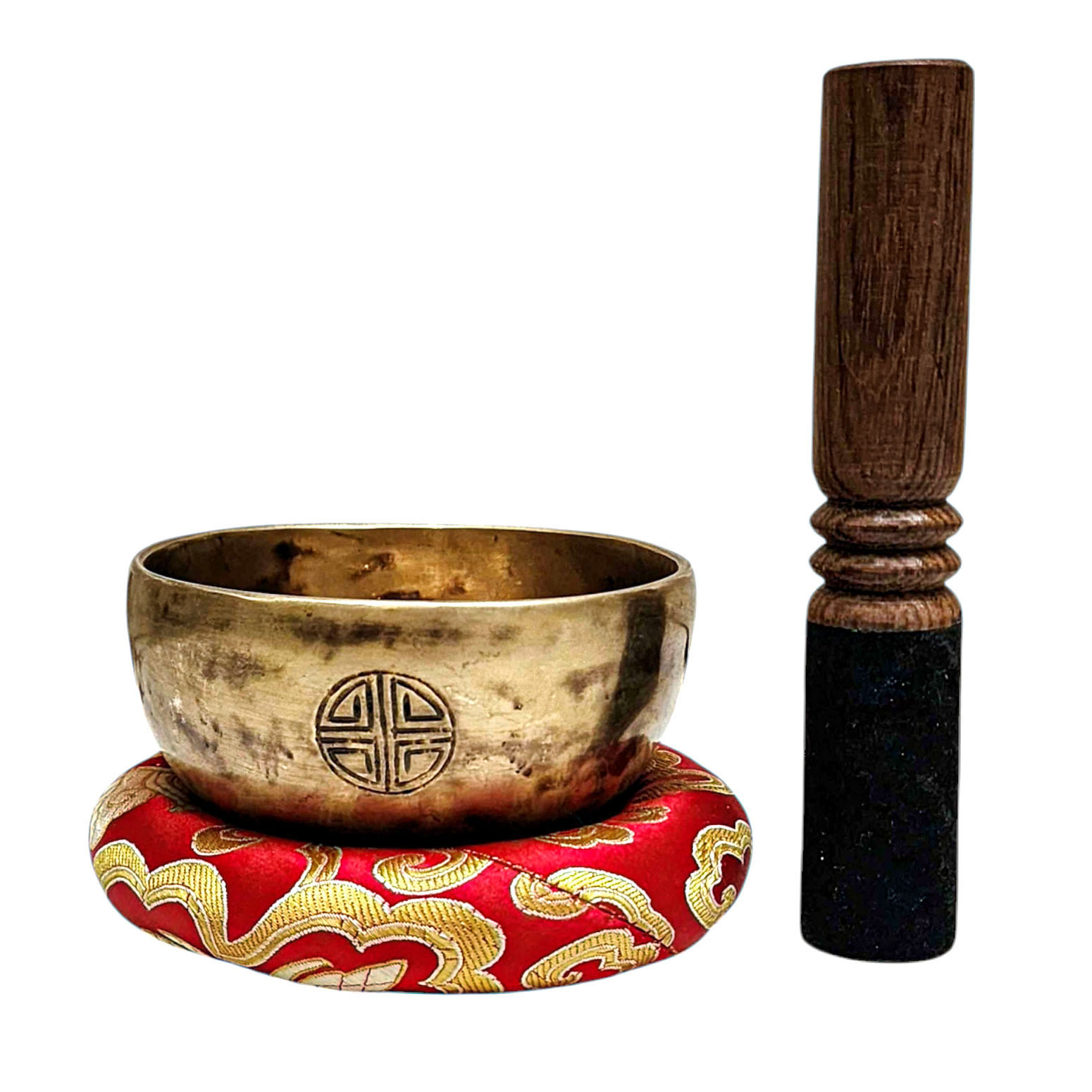 [full Moon Bowl], Moon Carved, Buddhist Hand Beaten Singing Bowl, Antique Finishing, [select Accessories]