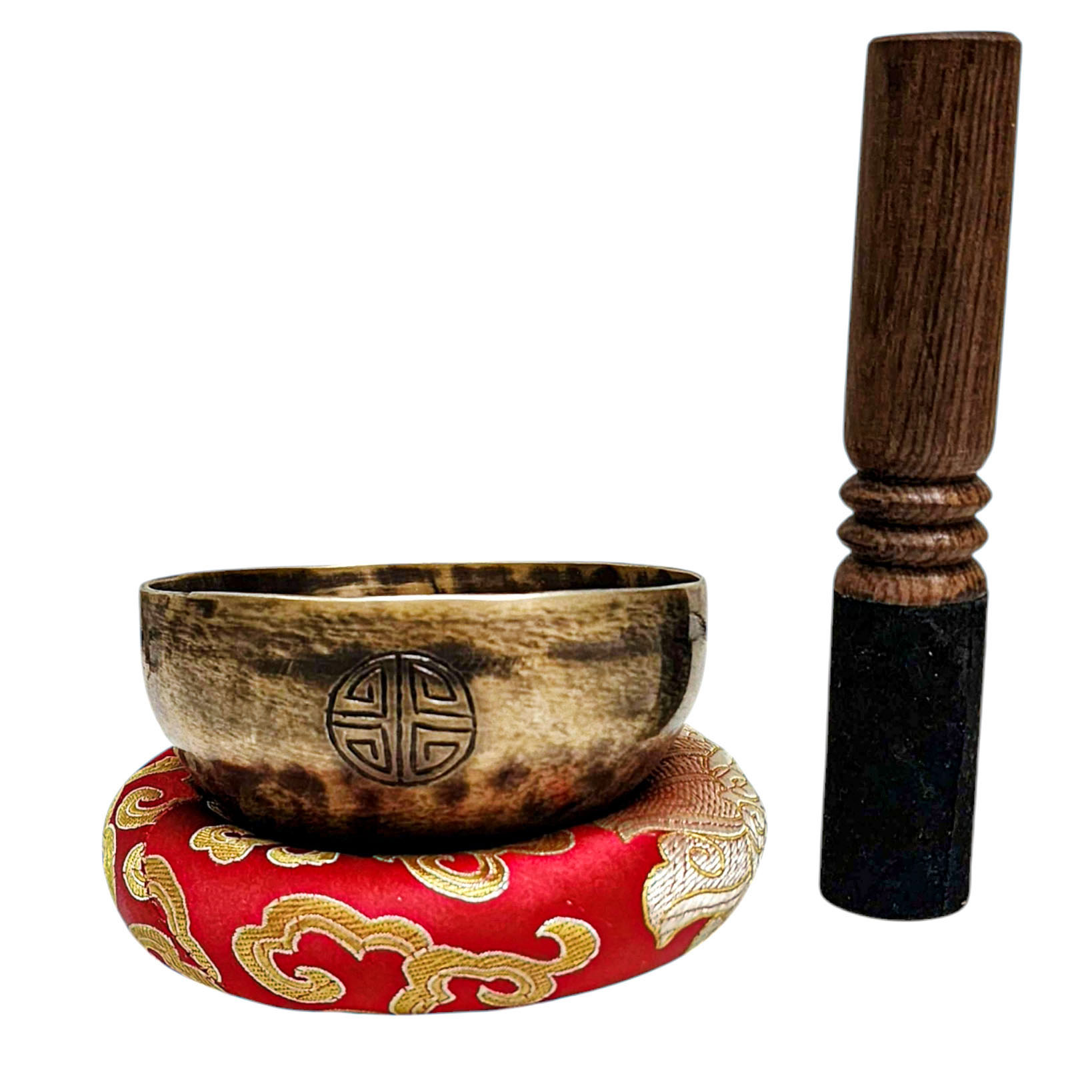 [full Moon Bowl], Moon Carved, Buddhist Hand Beaten Singing Bowl, Antique Finishing, [select Accessories]