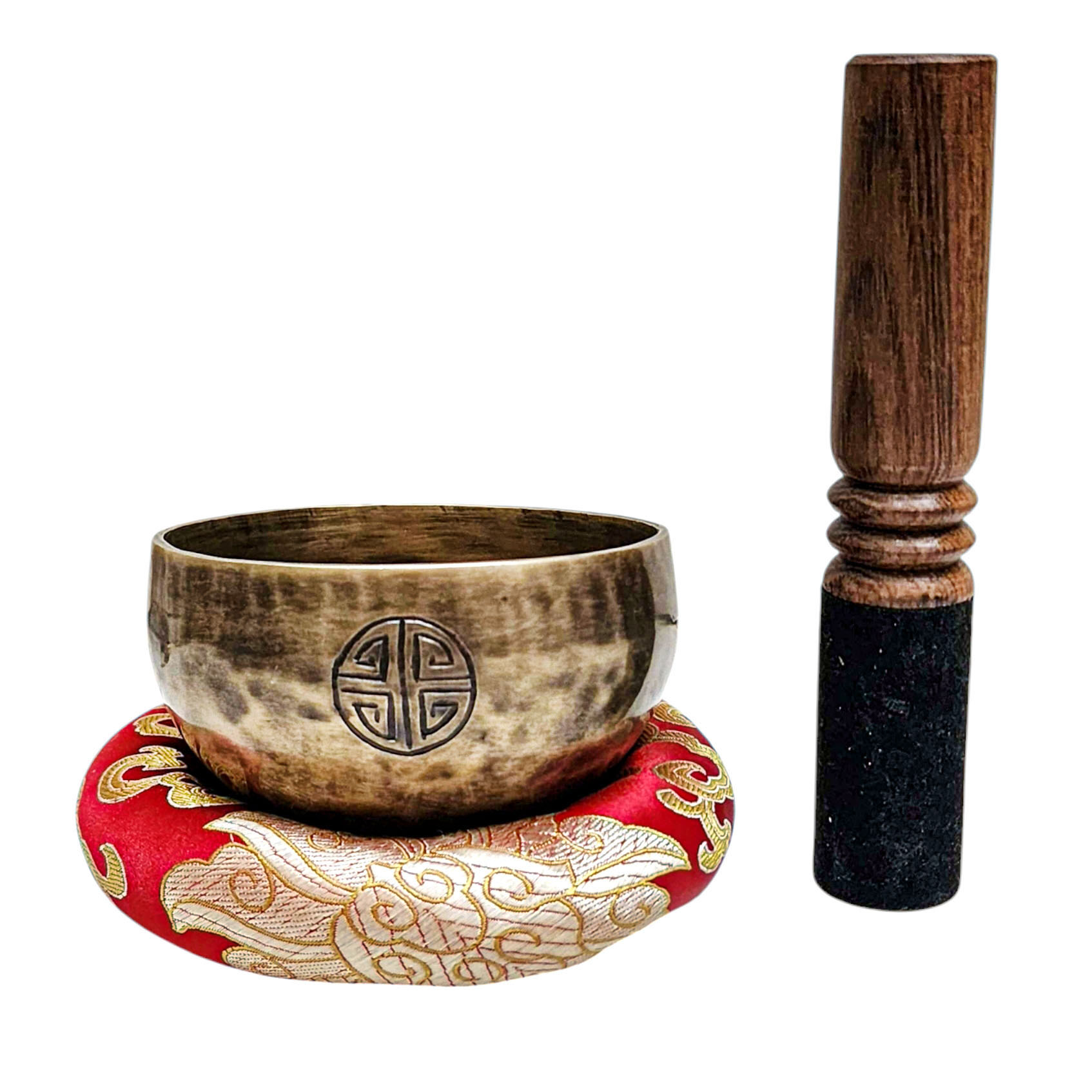 [full Moon Bowl], Moon Carved, Buddhist Hand Beaten Singing Bowl, Antique Finishing, [select Accessories]