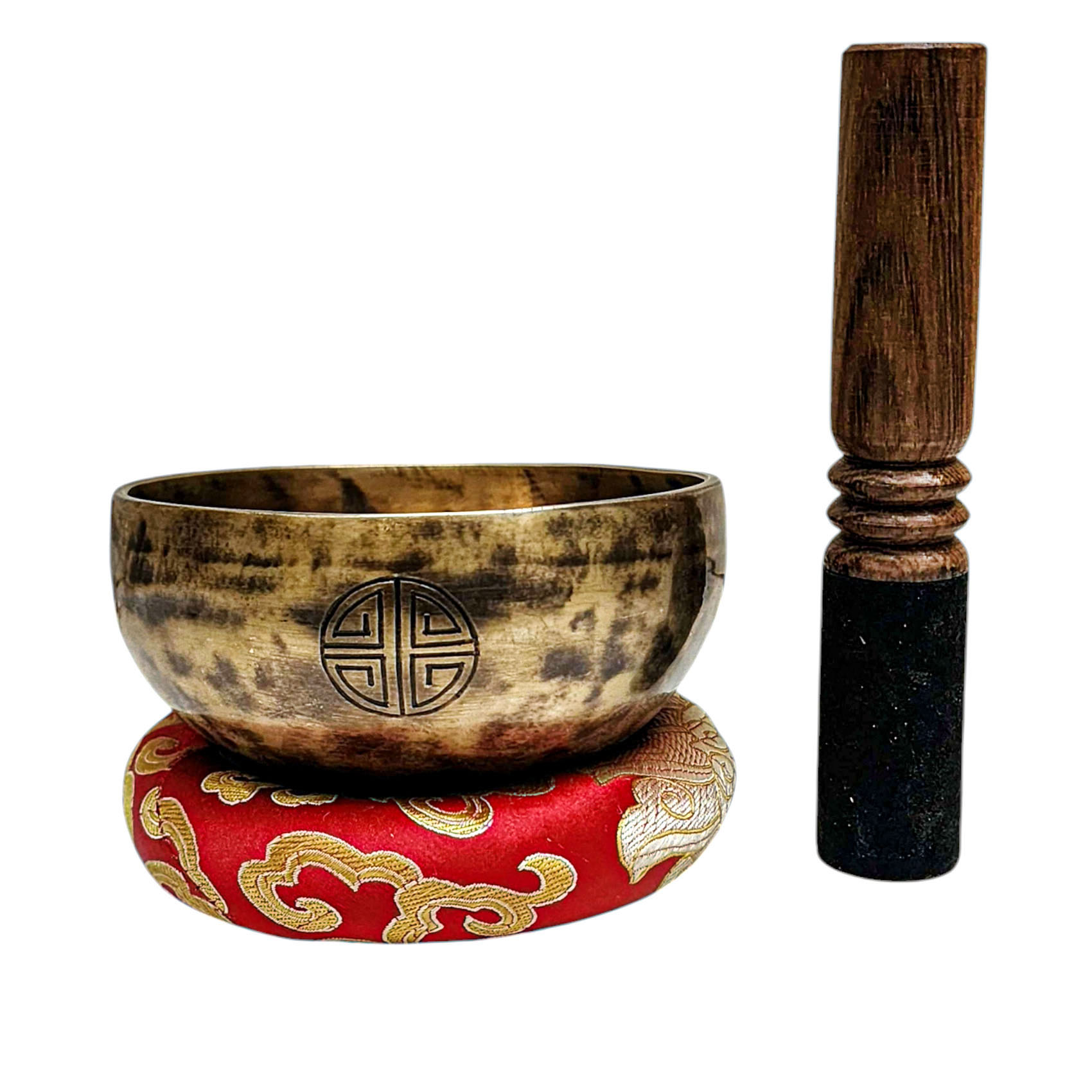 [full Moon Bowl], Moon Carved, Buddhist Hand Beaten Singing Bowl, Antique Finishing, [select Accessories]