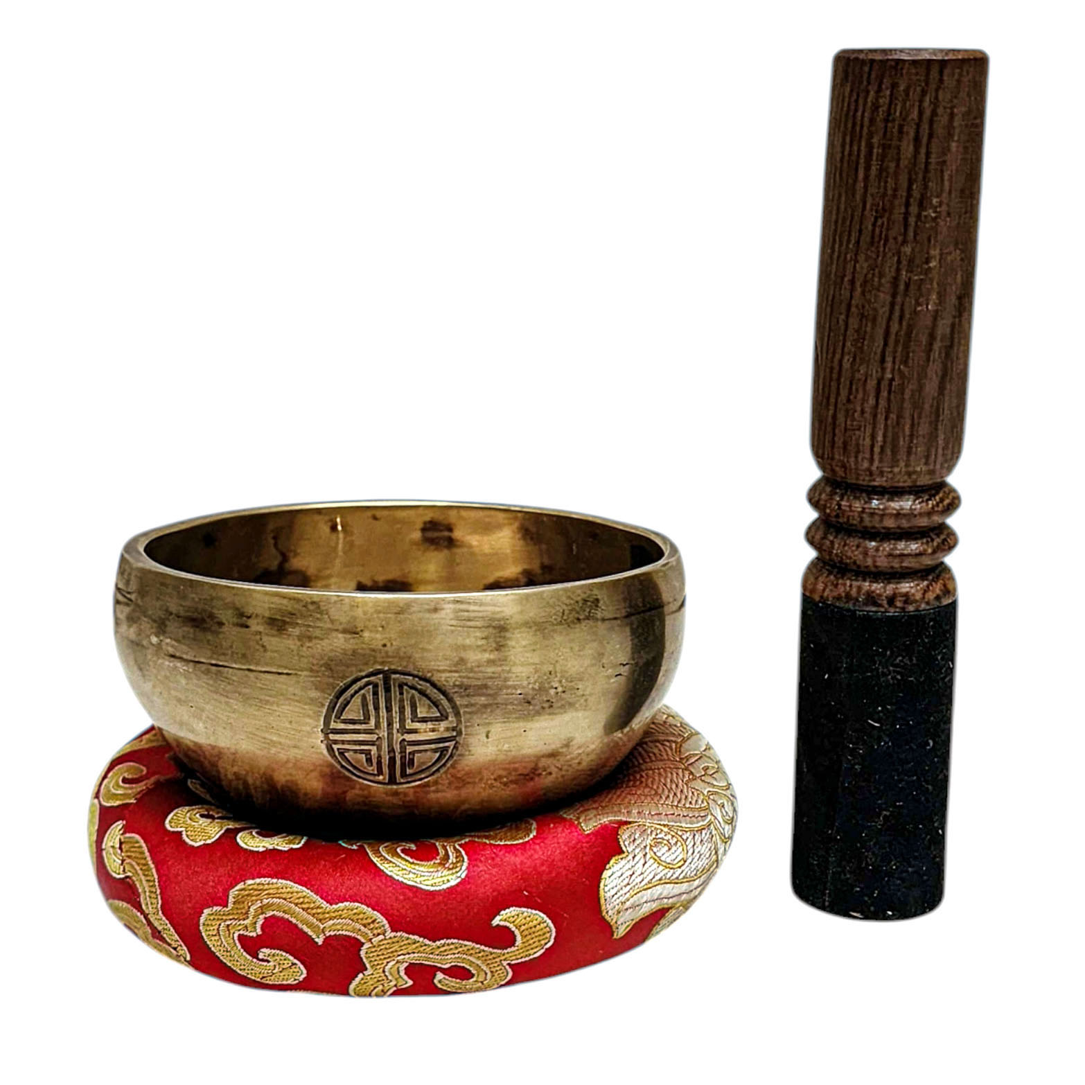 [full Moon Bowl], Moon Carved, Buddhist Hand Beaten Singing Bowl, Antique Finishing, [select Accessories]