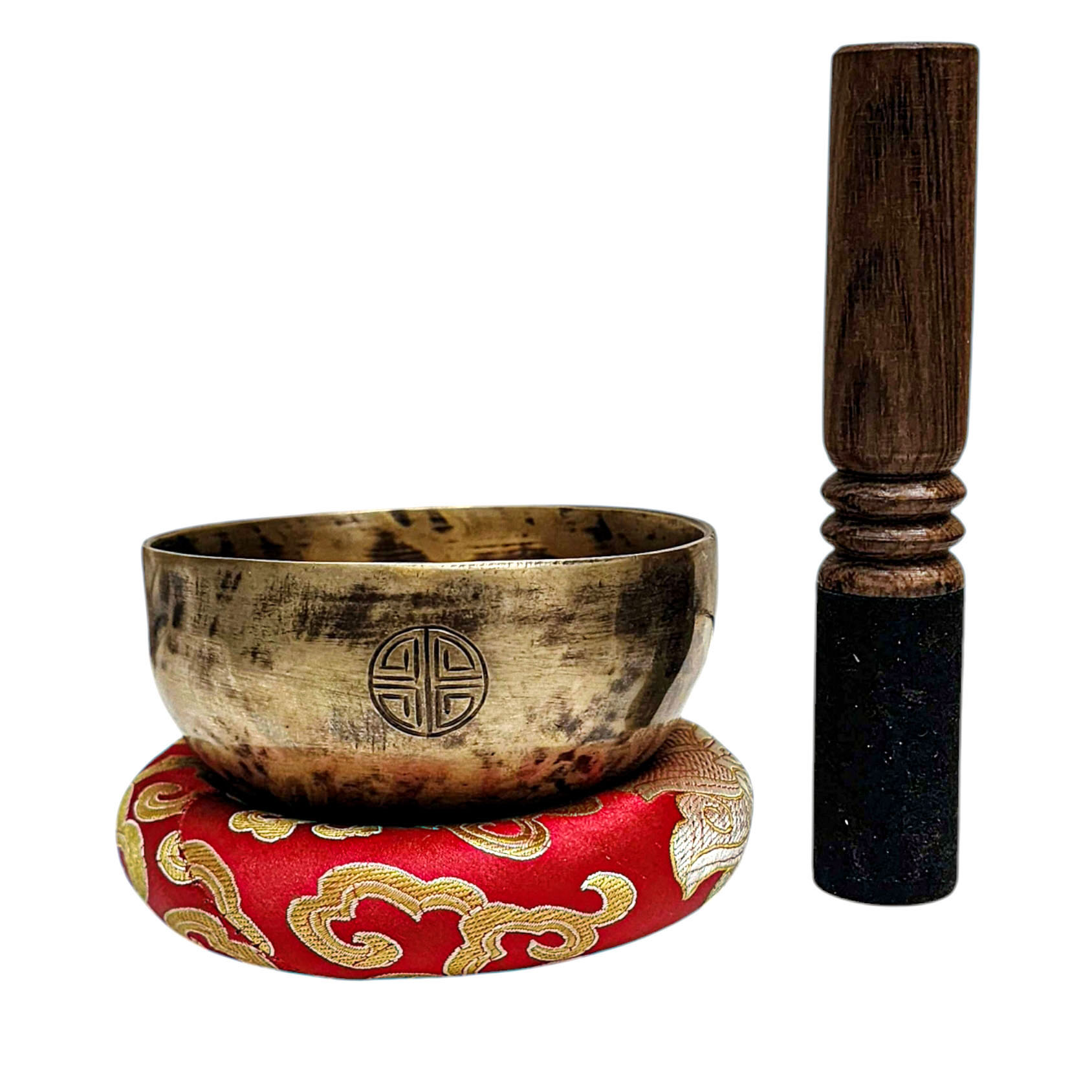 [full Moon Bowl], Moon Carved, Buddhist Hand Beaten Singing Bowl, Antique Finishing, [select Accessories]