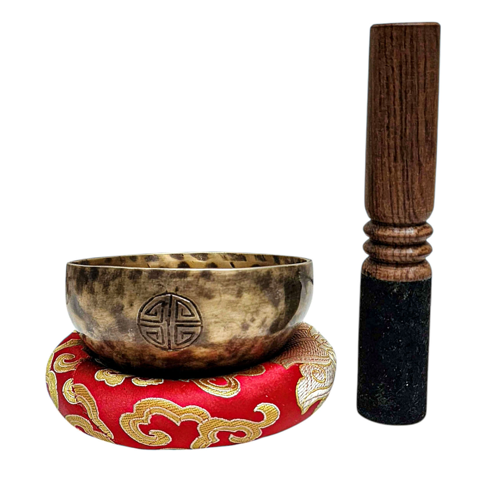 [full Moon Bowl], Moon Carved, Buddhist Hand Beaten Singing Bowl, Antique Finishing, [select Accessories]