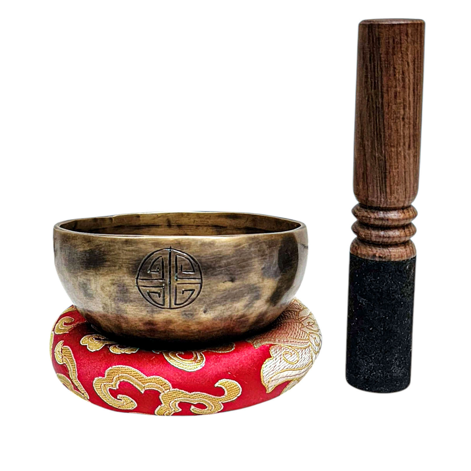 [full Moon Bowl], Moon Carved, Buddhist Hand Beaten Singing Bowl, Antique Finishing, [select Accessories]