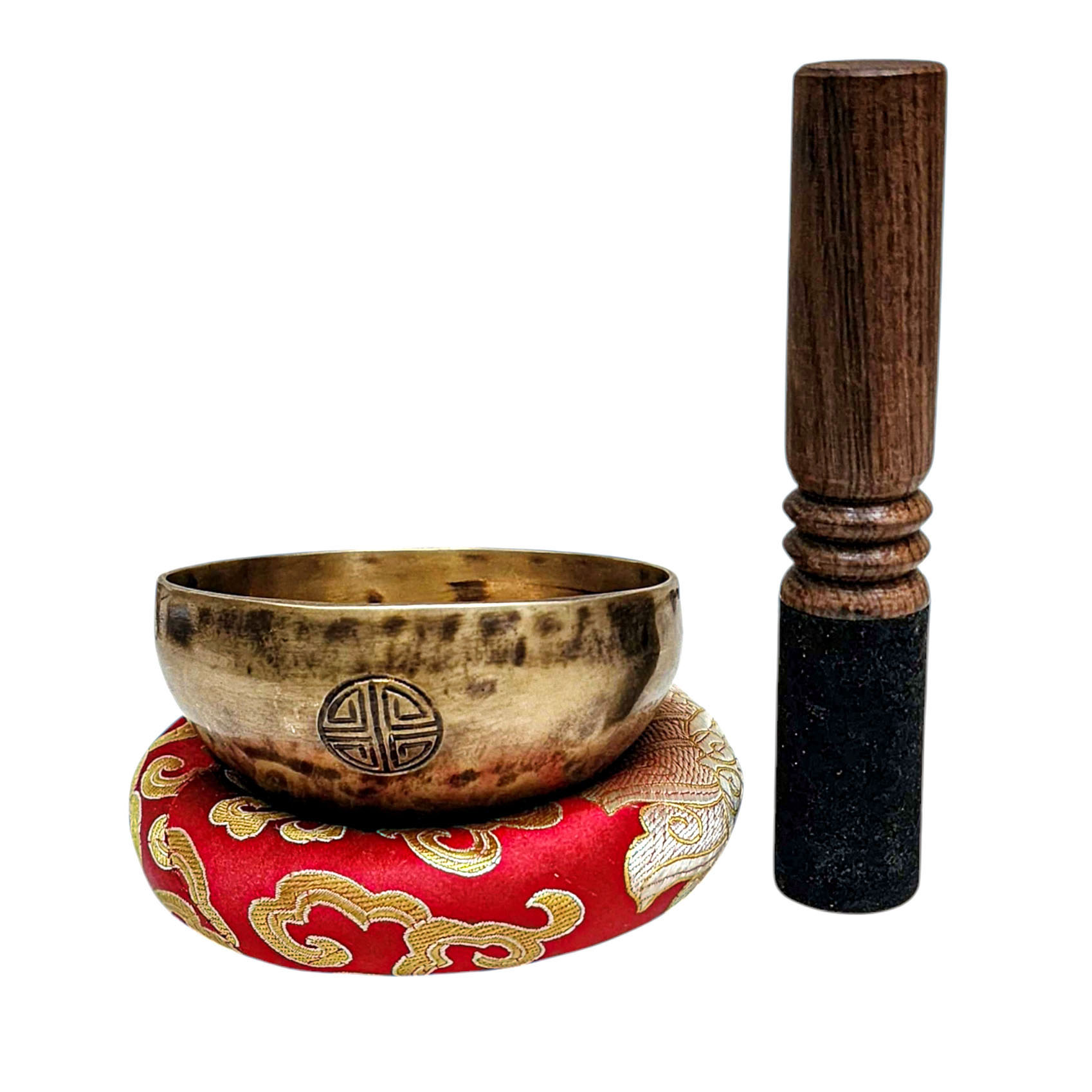[full Moon Bowl], Moon Carved, Buddhist Hand Beaten Singing Bowl, Antique Finishing, [select Accessories]