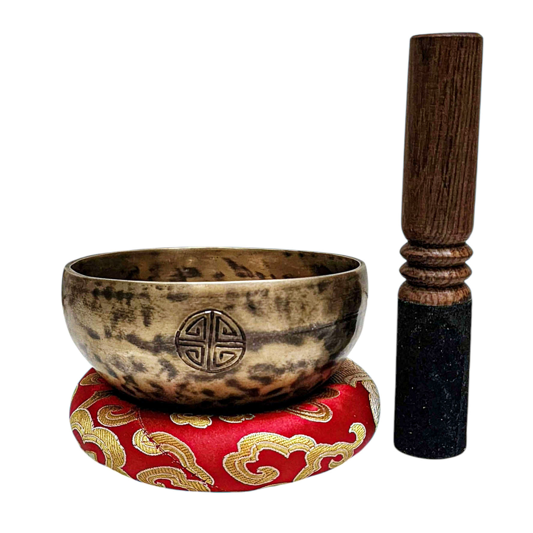 [full Moon Bowl], Moon Carved, Buddhist Hand Beaten Singing Bowl, Antique Finishing, [select Accessories]
