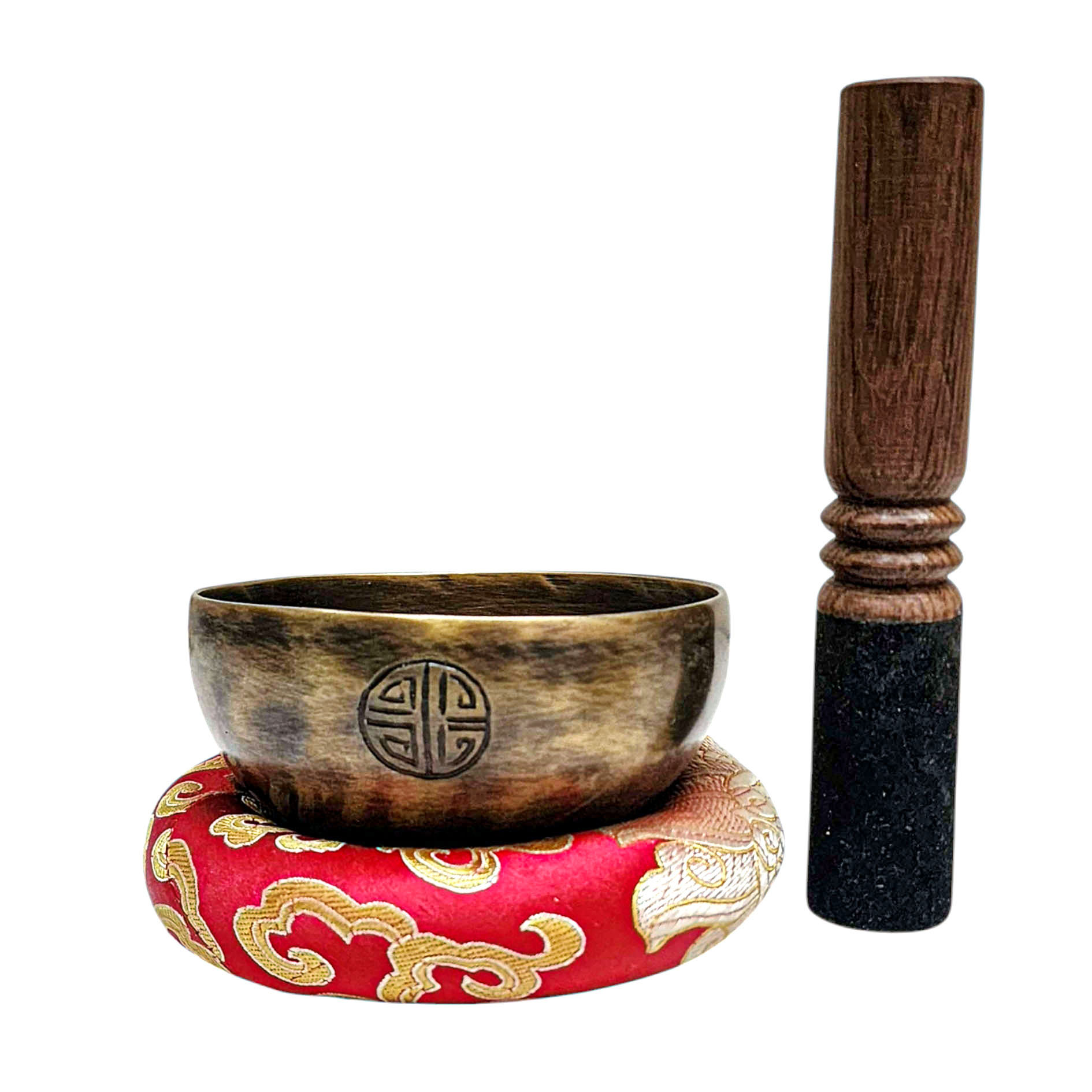 [full Moon Bowl], Moon Carved, Buddhist Hand Beaten Singing Bowl, Antique Finishing, [select Accessories]