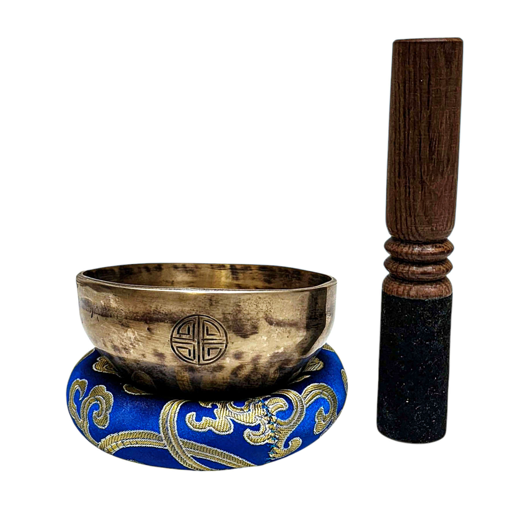 [full Moon Bowl], Moon Carved, Buddhist Hand Beaten Singing Bowl, Antique Finishing, [select Accessories]