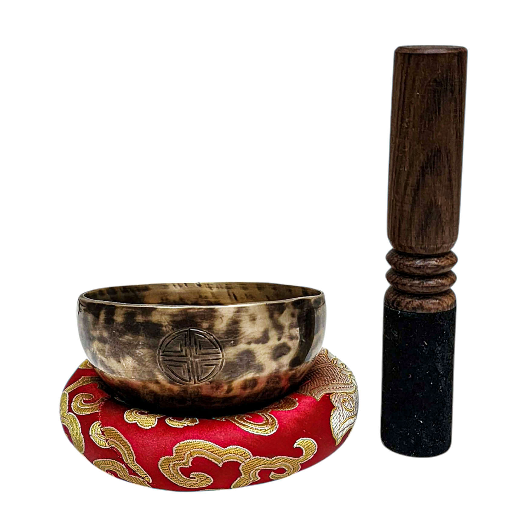 [full Moon Bowl], Moon Carved, Buddhist Hand Beaten Singing Bowl, Antique Finishing, [select Accessories]