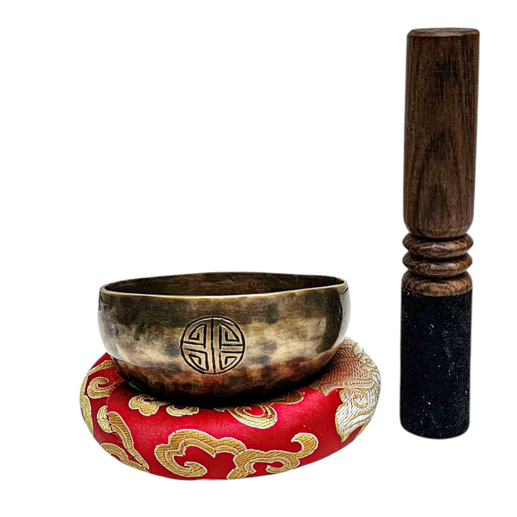 [full Moon Bowl], Moon Carved, Buddhist Hand Beaten Singing Bowl, Antique Finishing, [select Accessories]