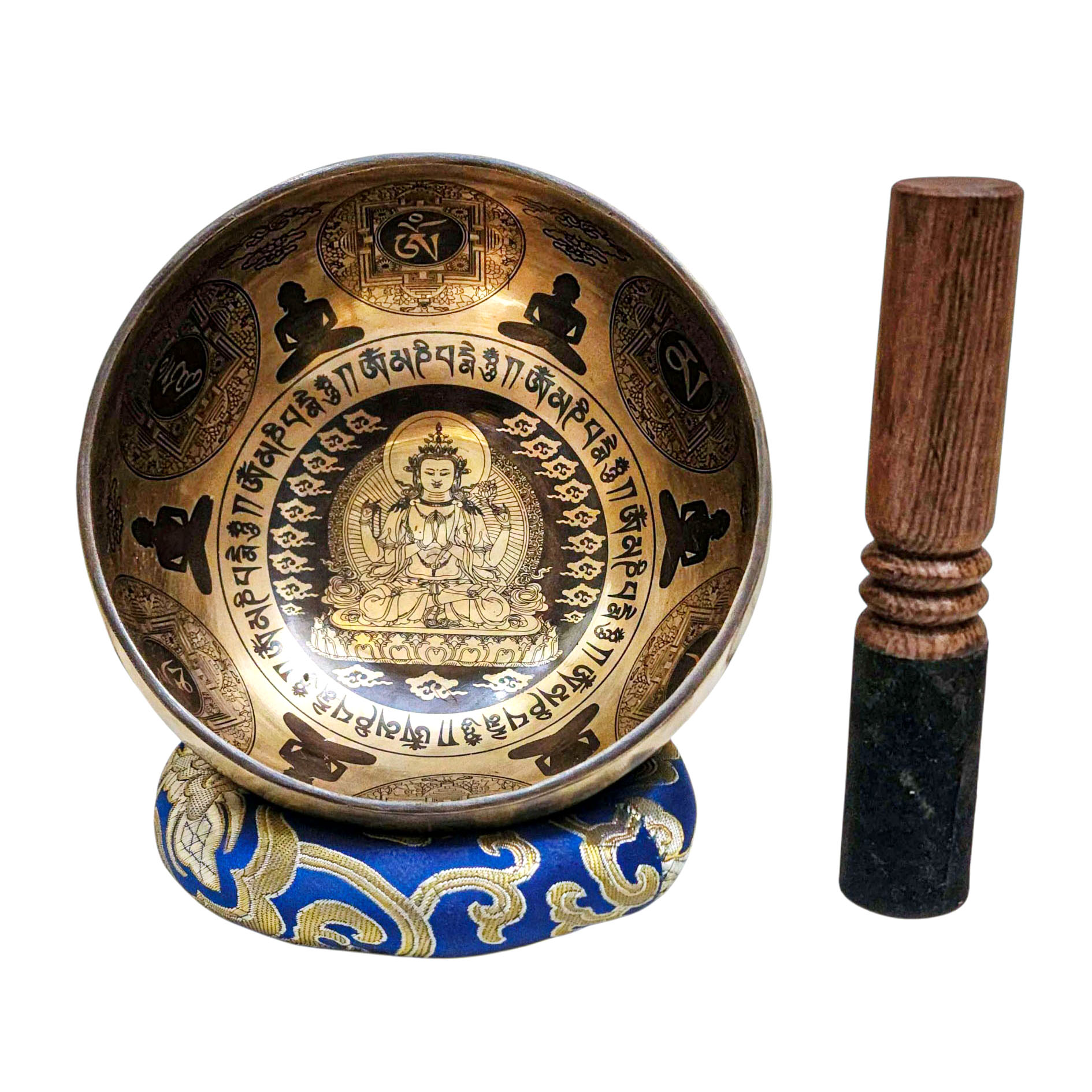 Singing Bowl, Buddhist Hand Beaten, With Fine Etching Carving, [chenrezig], [select Accessories]