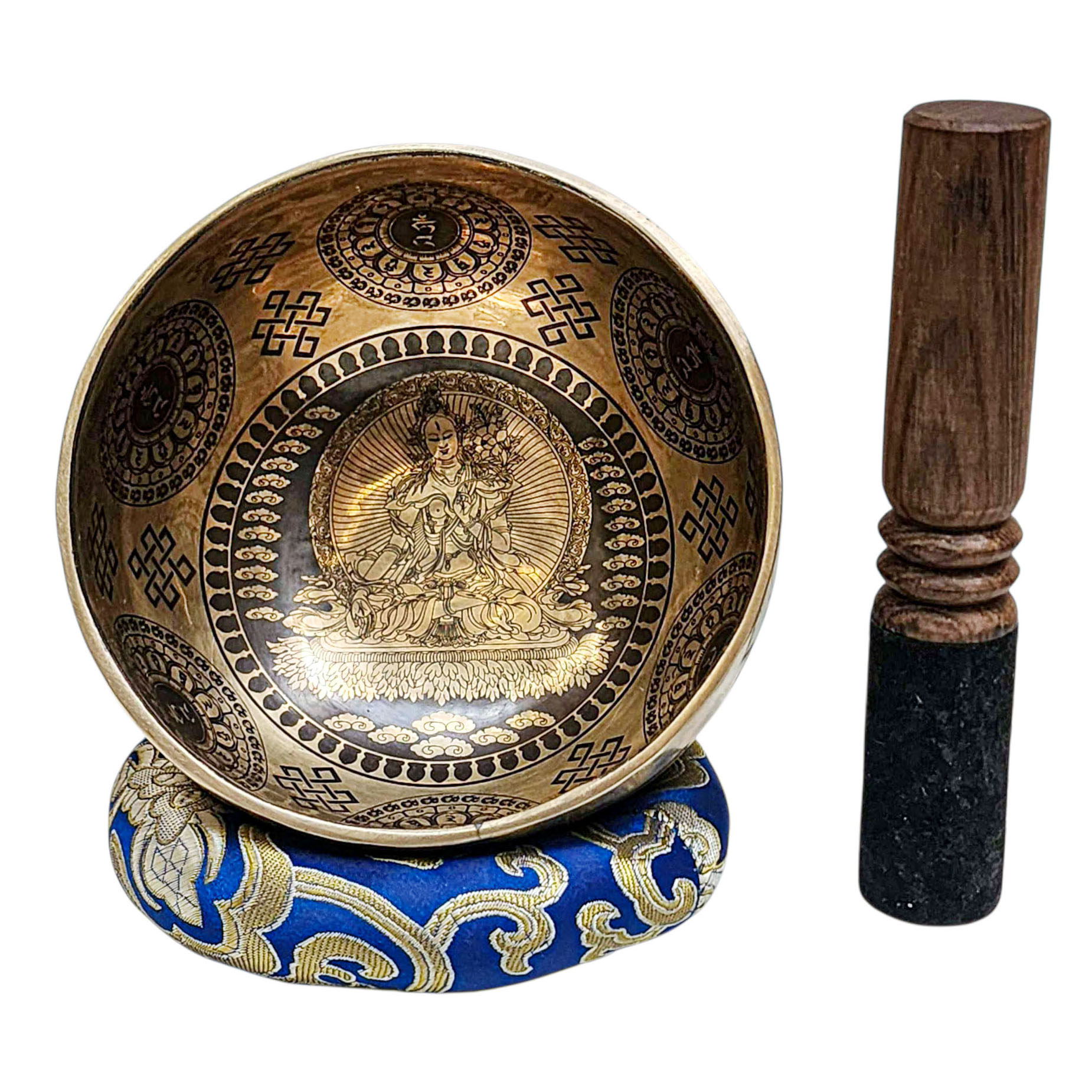 Singing Bowl, Buddhist Hand Beaten, With Fine Etching Carving, [white Tara], [select Accessories]