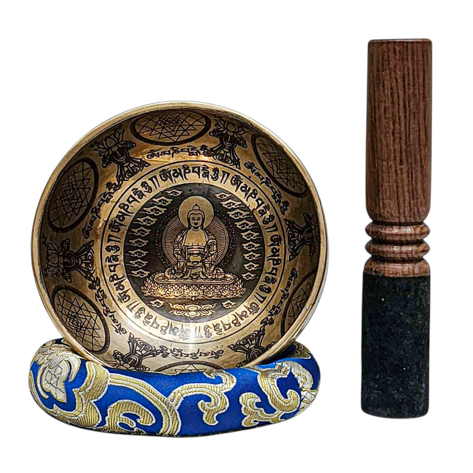 Singing Bowl, Buddhist Hand Beaten, With Fine Etching Carving, [amitabha Buddha], [select Accessories]