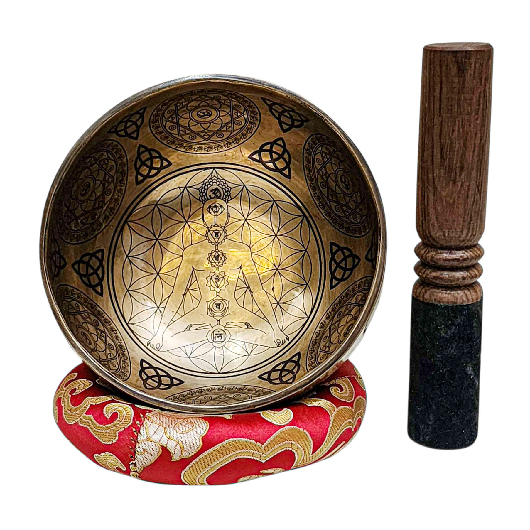 Singing Bowl, Buddhist Hand Beaten, With Fine Etching Carving, [samantabhadra], [select Accessories]