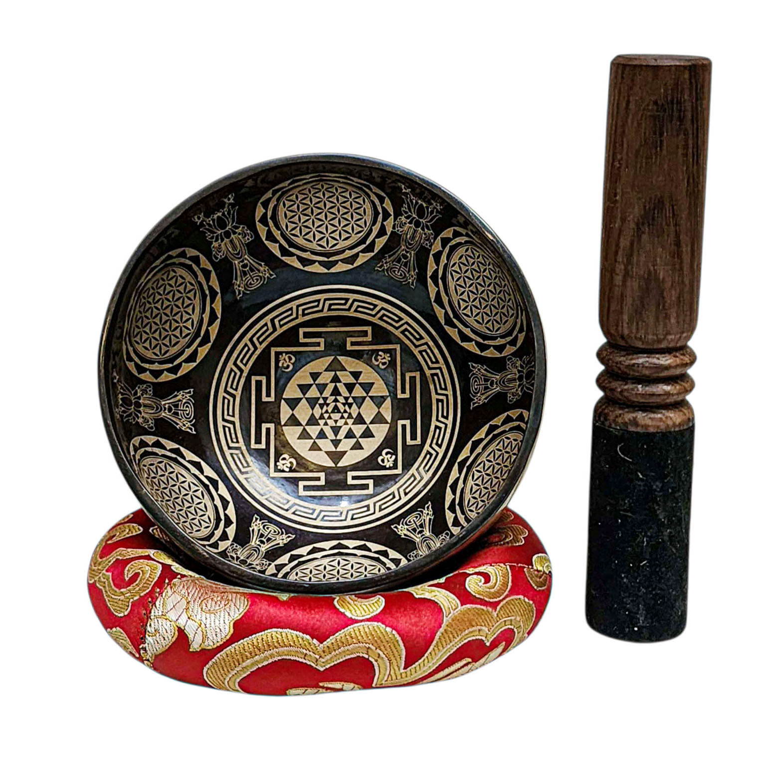 Singing Bowl, Buddhist Hand Beaten, With Fine Etching Carving, [sri Yantra], [select Accessories]